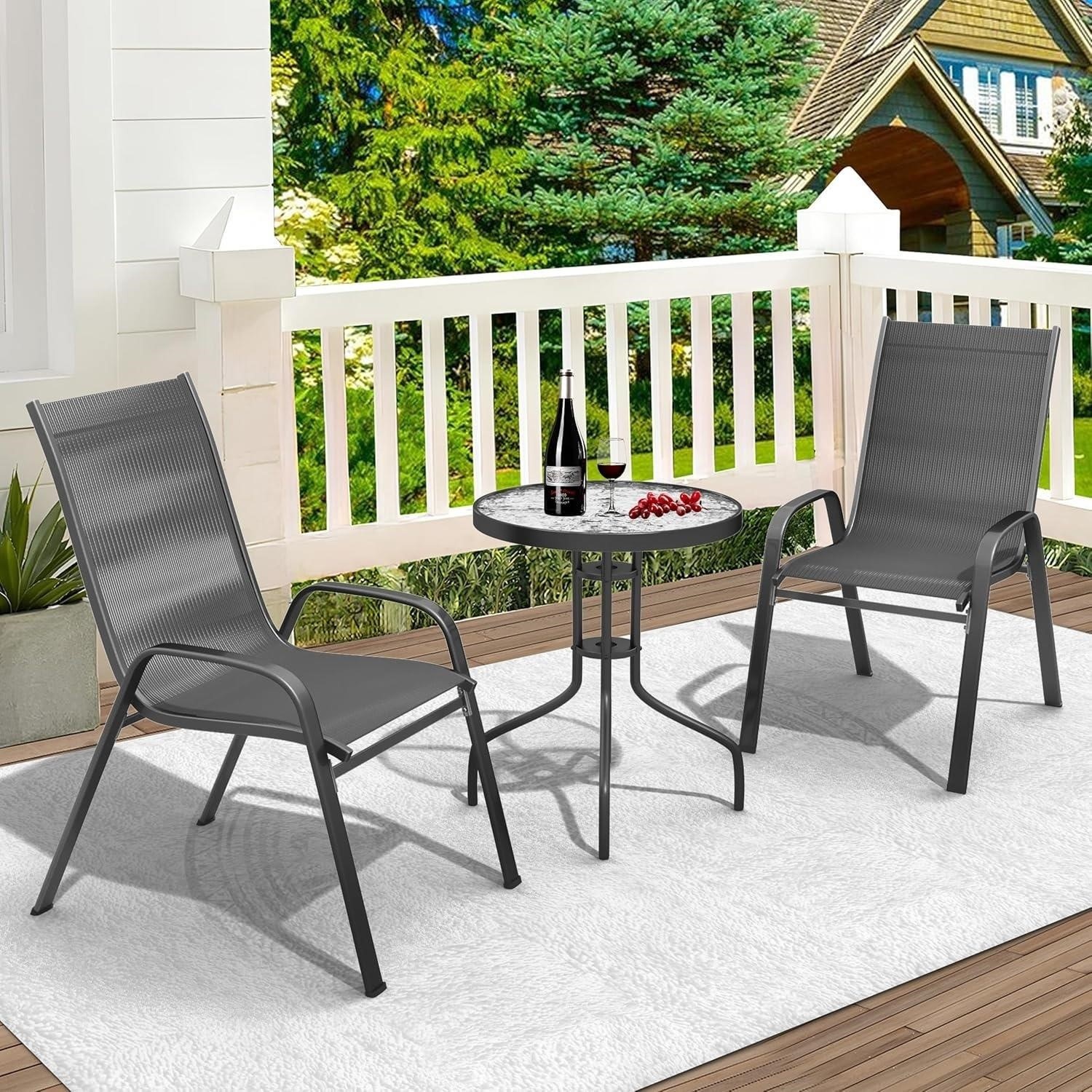 Grey Metal Patio Chair with Ergonomic High Back