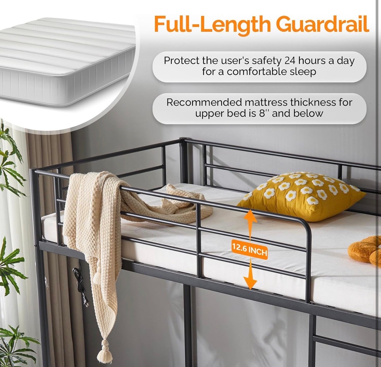 Bunk Bed Twin USB charging 2 Storage Drawers Safety Guardrail - photo 4