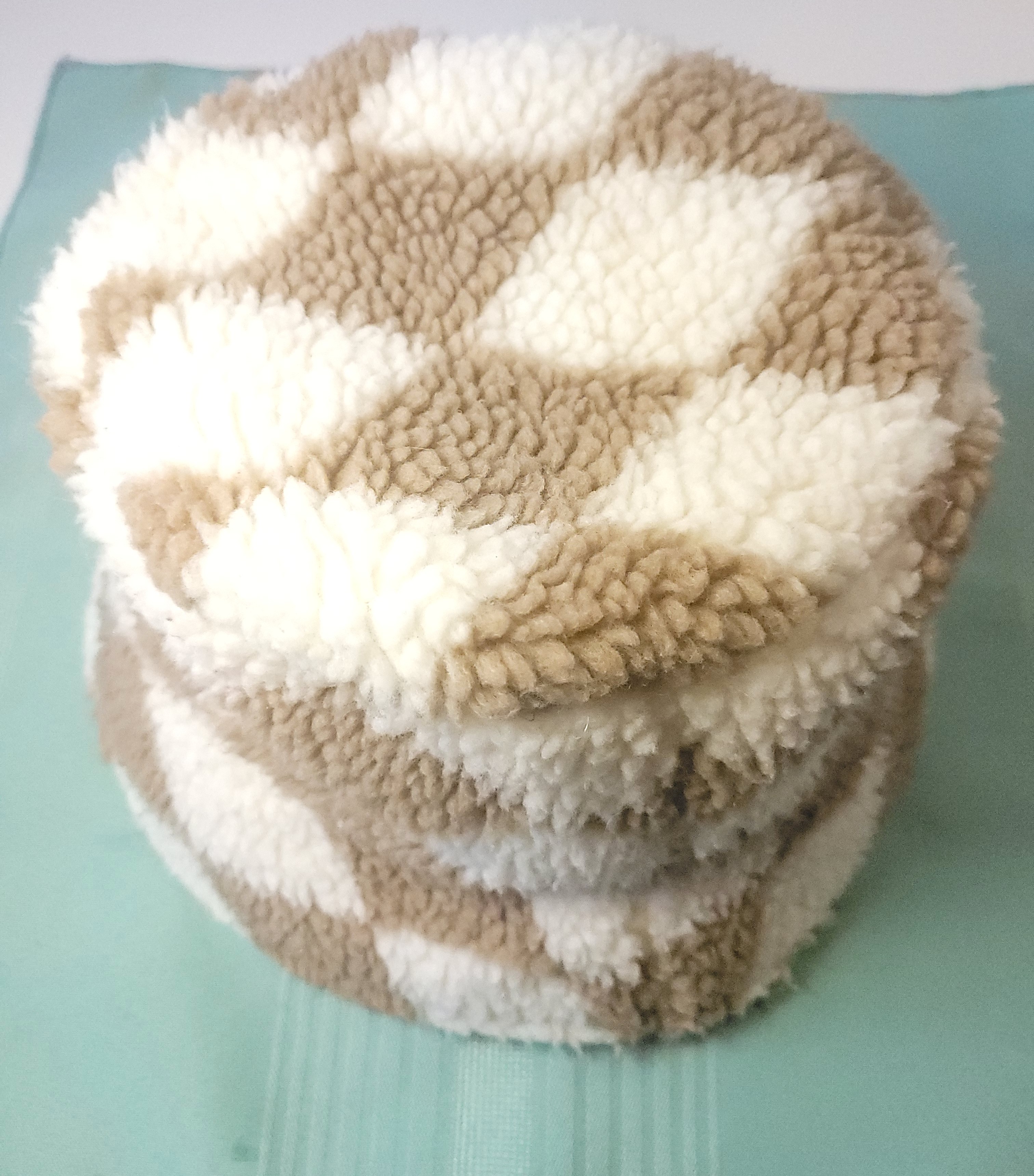 Coco Carmen Beige Checkered Sherpa Bucket Hat Tan White Plush - photo 4