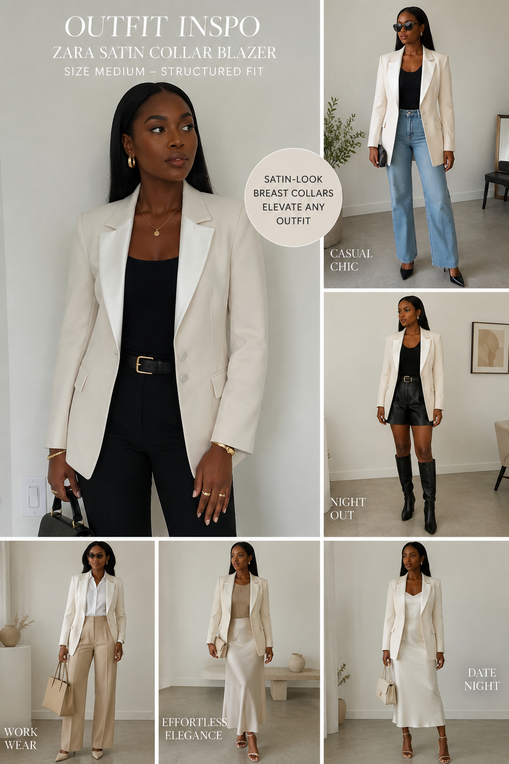 Zara Structured Ivory Blazer w/ Satin Lapel (Size M) - photo 2