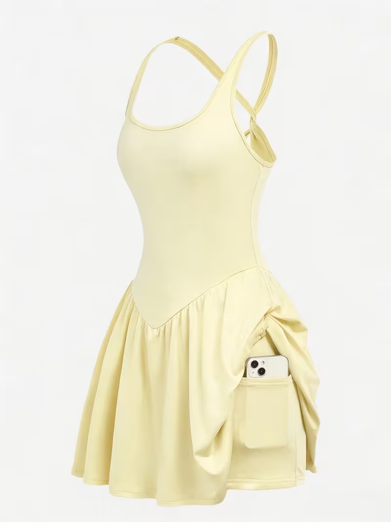 Women's Light Yellow Athletic/Tennis Dress with Pockets M/US6 - photo 2