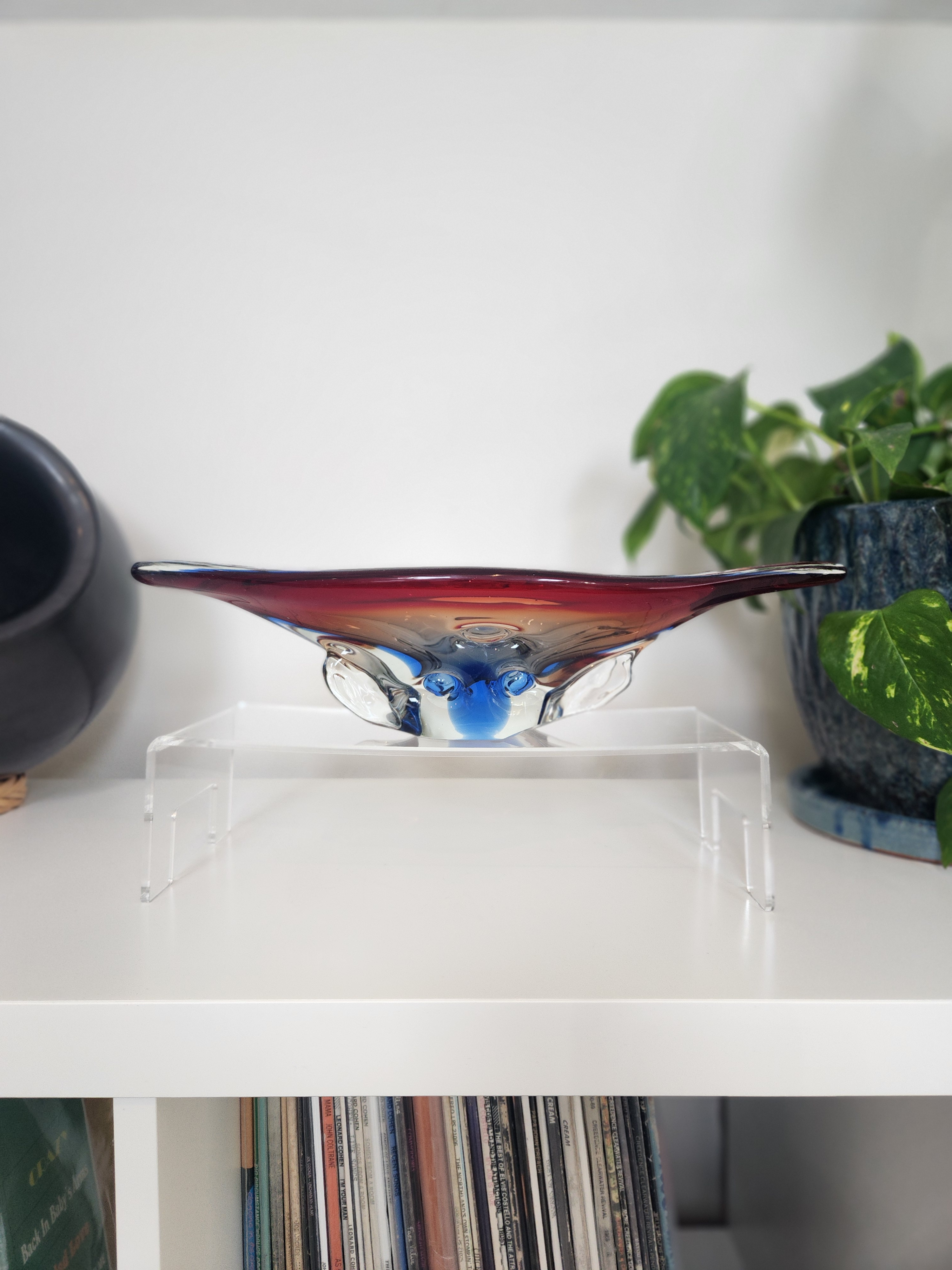 Stunning Red & Blue MCM Art Glass, Oblong Centerpiece / Dish - photo 2