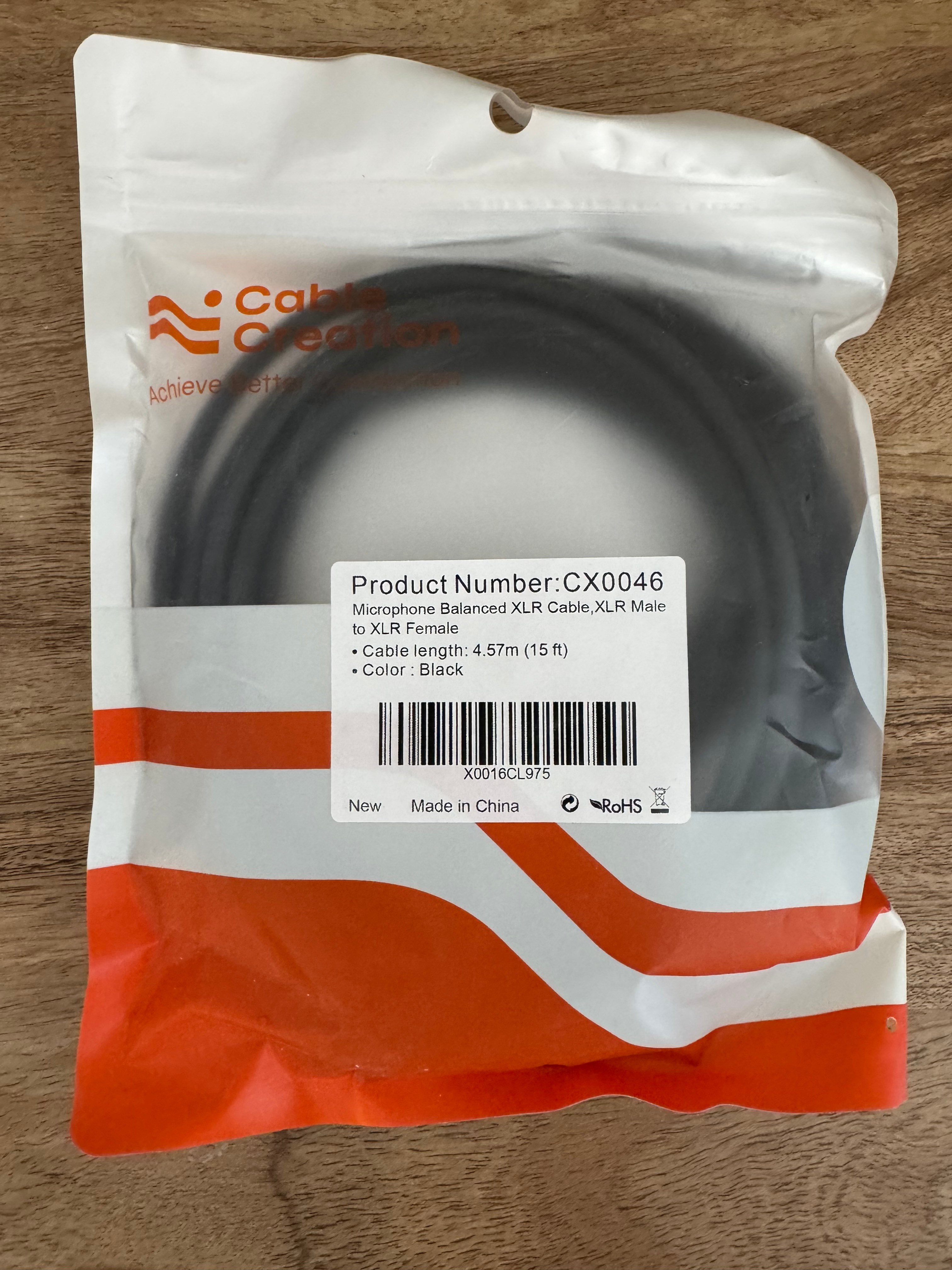 CableCreation Balanced XLR Cable - 15ft Black