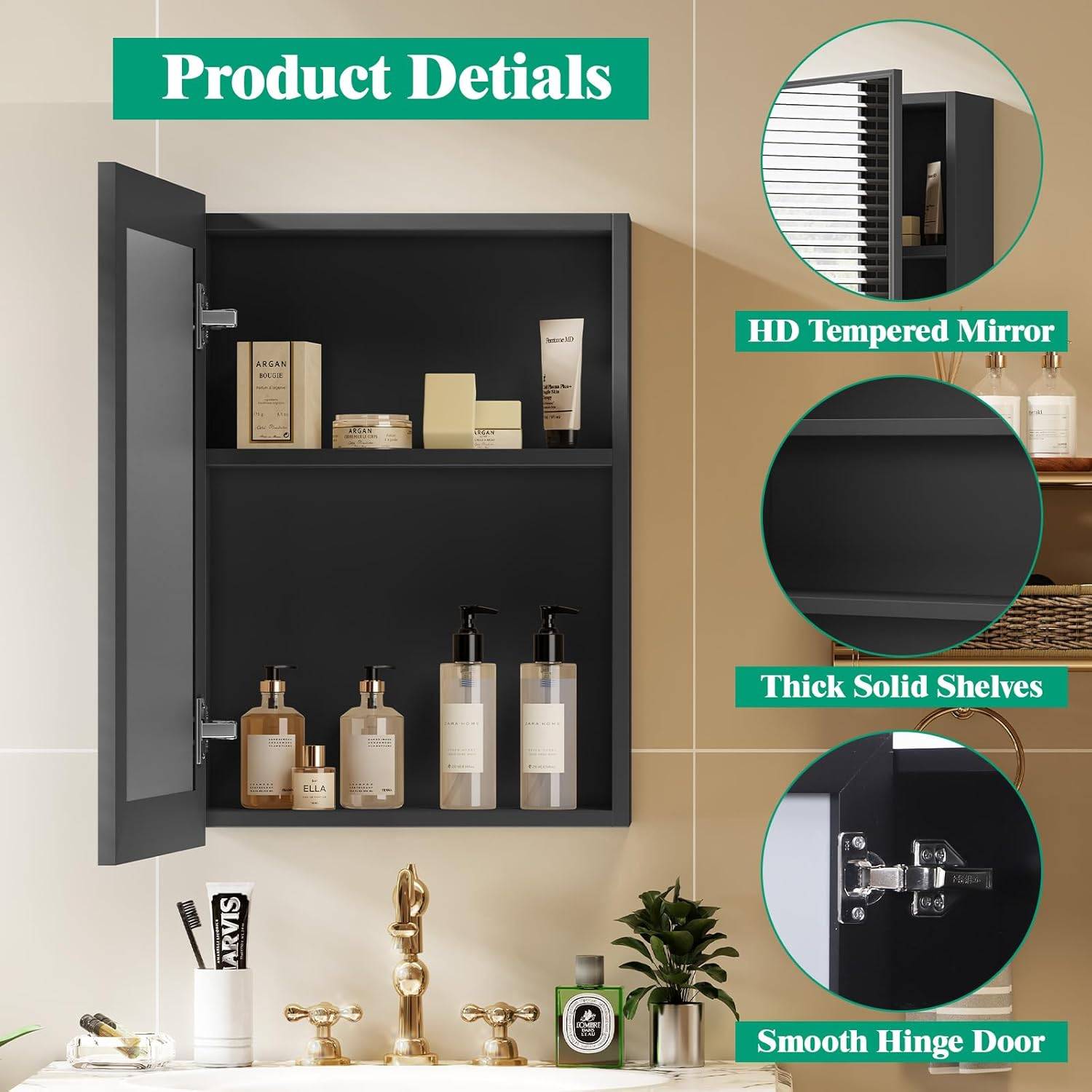 22 x 16 Medicine Cabinet Mirror, Bathroom Medicine Cabinet - photo 3