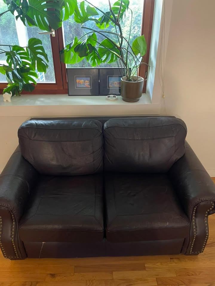 Dark Brown Leather Loveseat Sofa - photo 2