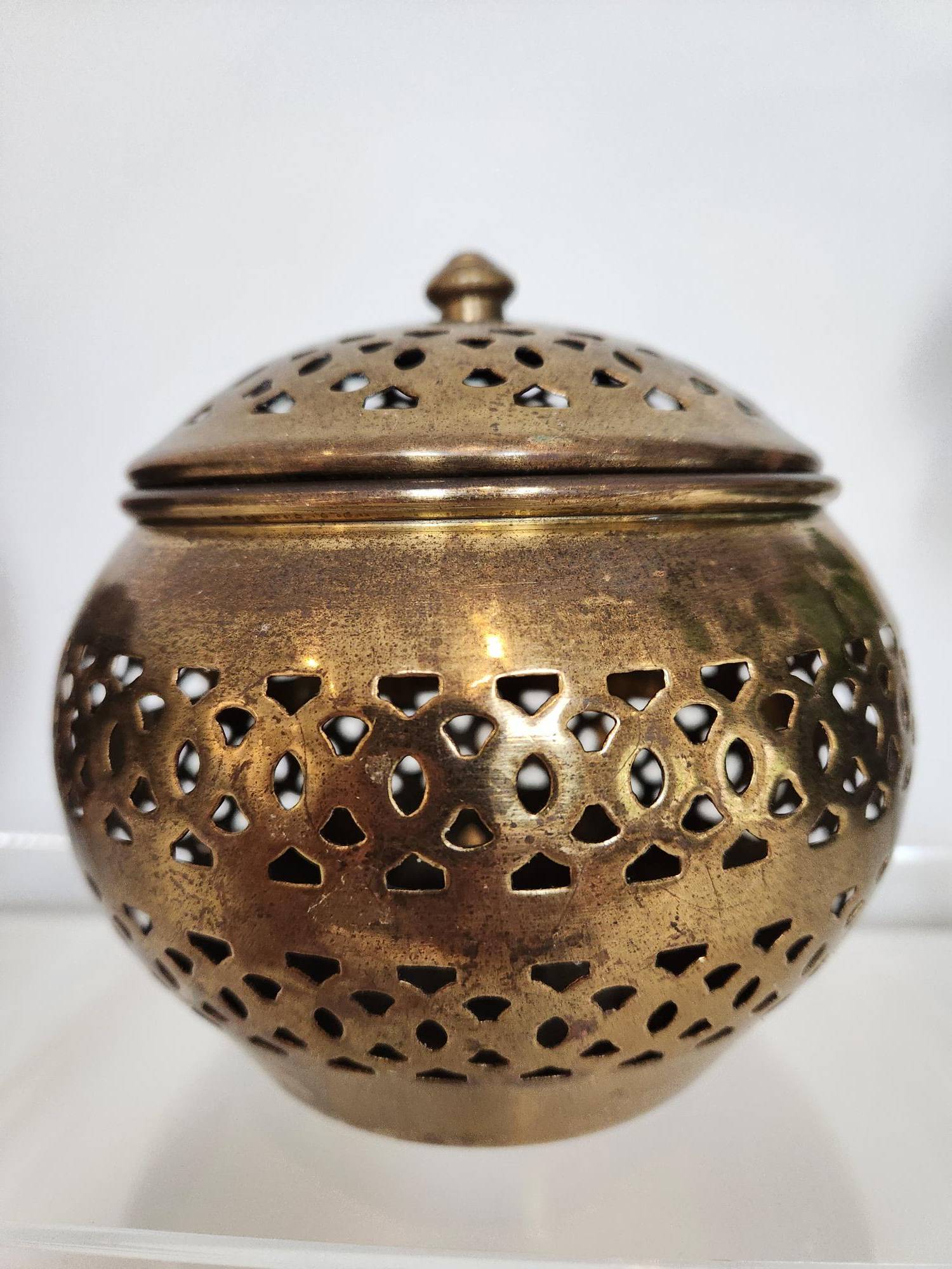 Vintage Pierced Brass Lidded Pot for Incense & Candles - photo 2