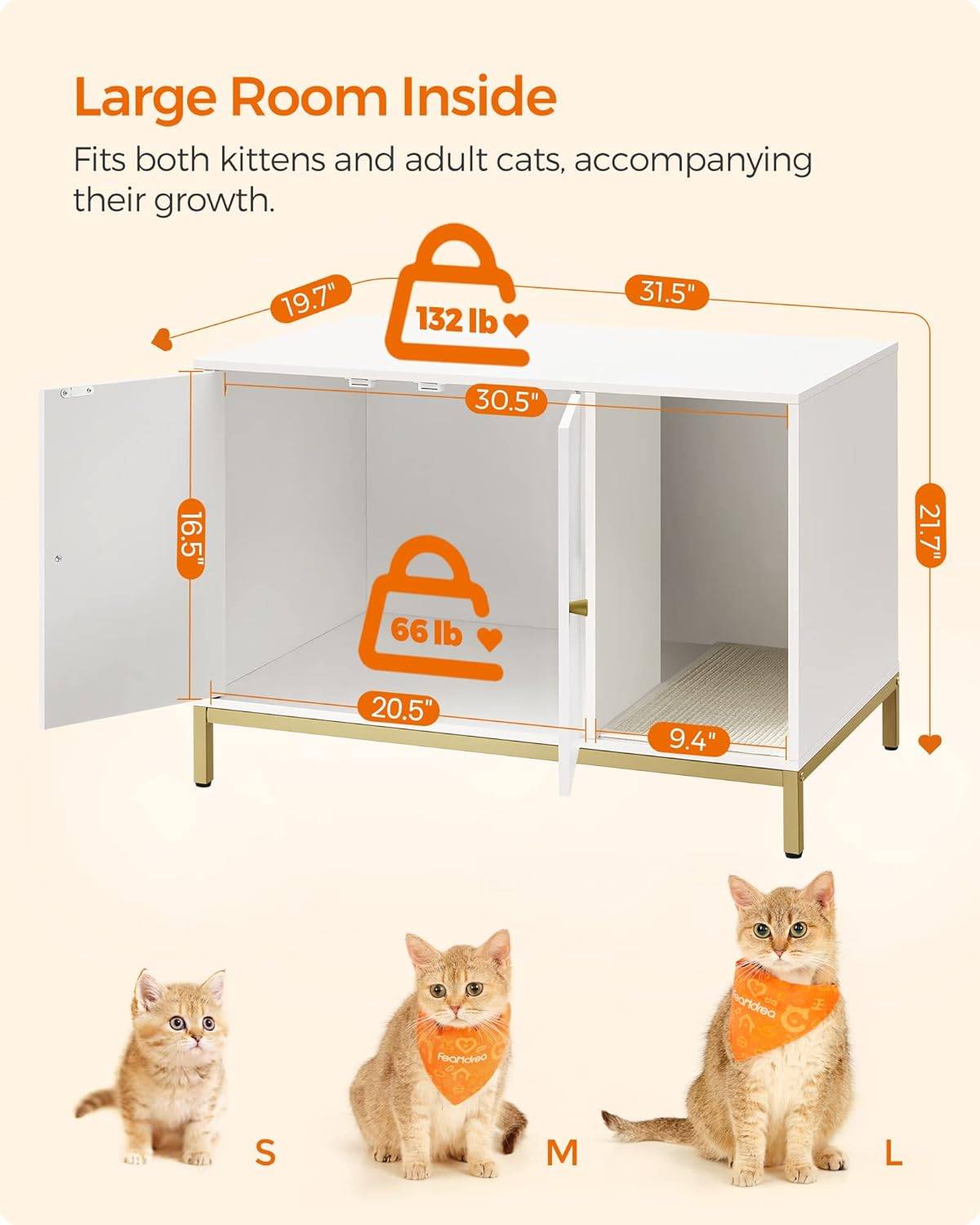White Hidden Litter Box Enclosure with Gold Legs - photo 2