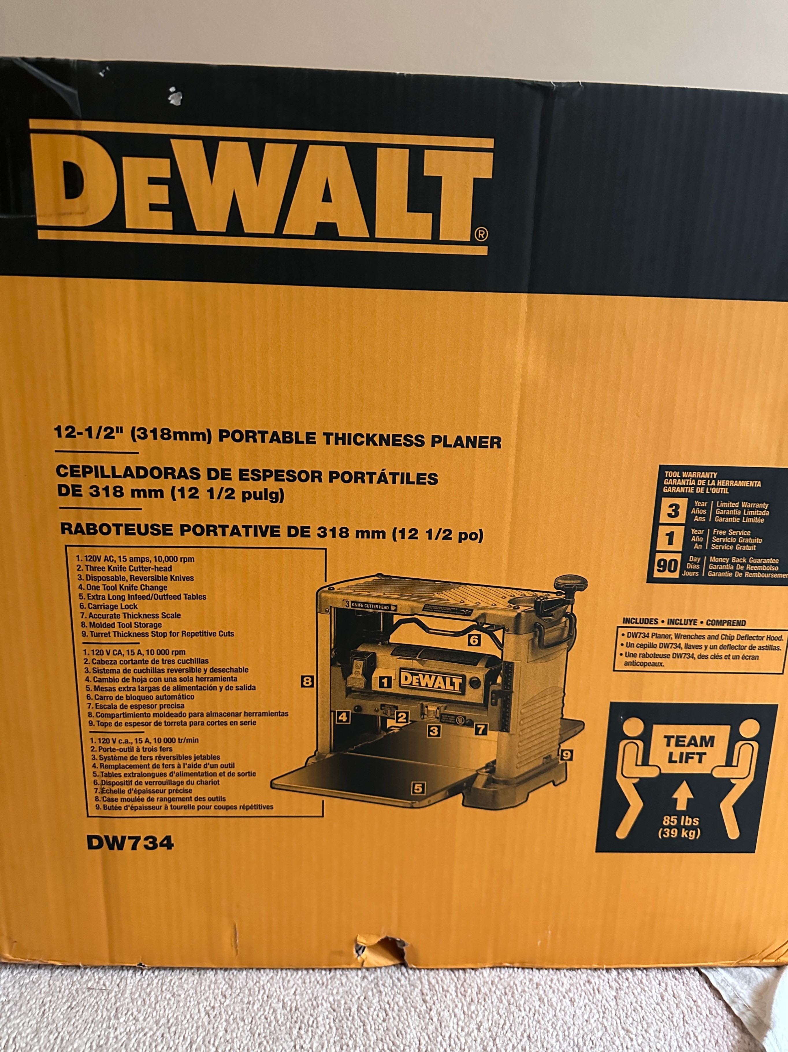 DEWALT Benchtop Planer Single Speed 15Amp 12-1/2-Inch (DW734) - photo 2