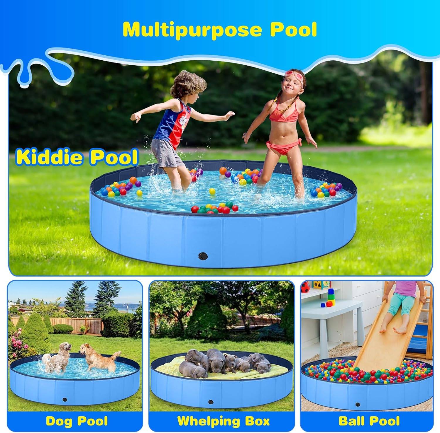 Jecoo Dog Pool for Large Dogs Kiddie Pool Hard Plastic - photo 5