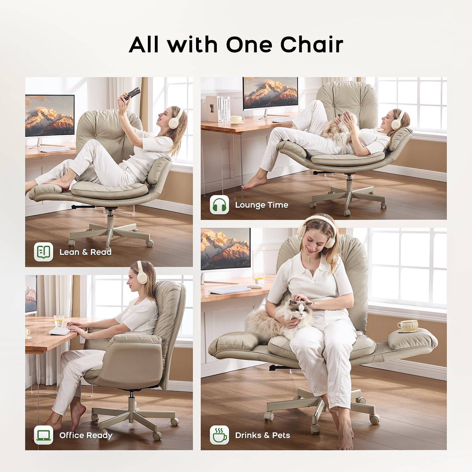 Tan Leather Chair with Adjustable Armrests - New in box