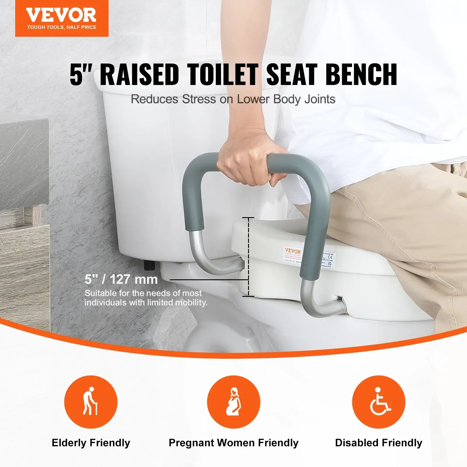 VEVOR Raised Toilet Seat, 7-Position Height Adjustment