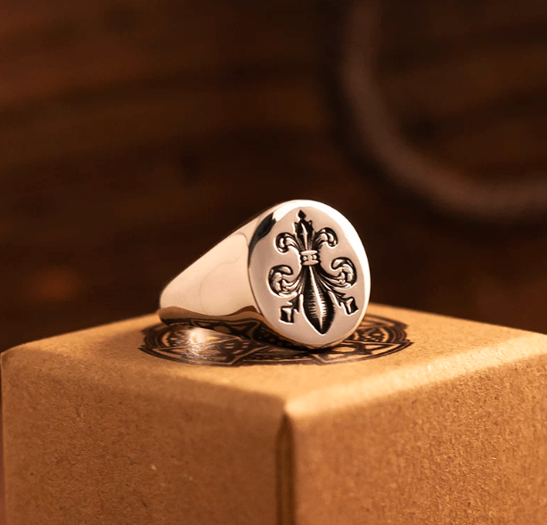 Men's Silver Signet Ring with Fleur-de-lis