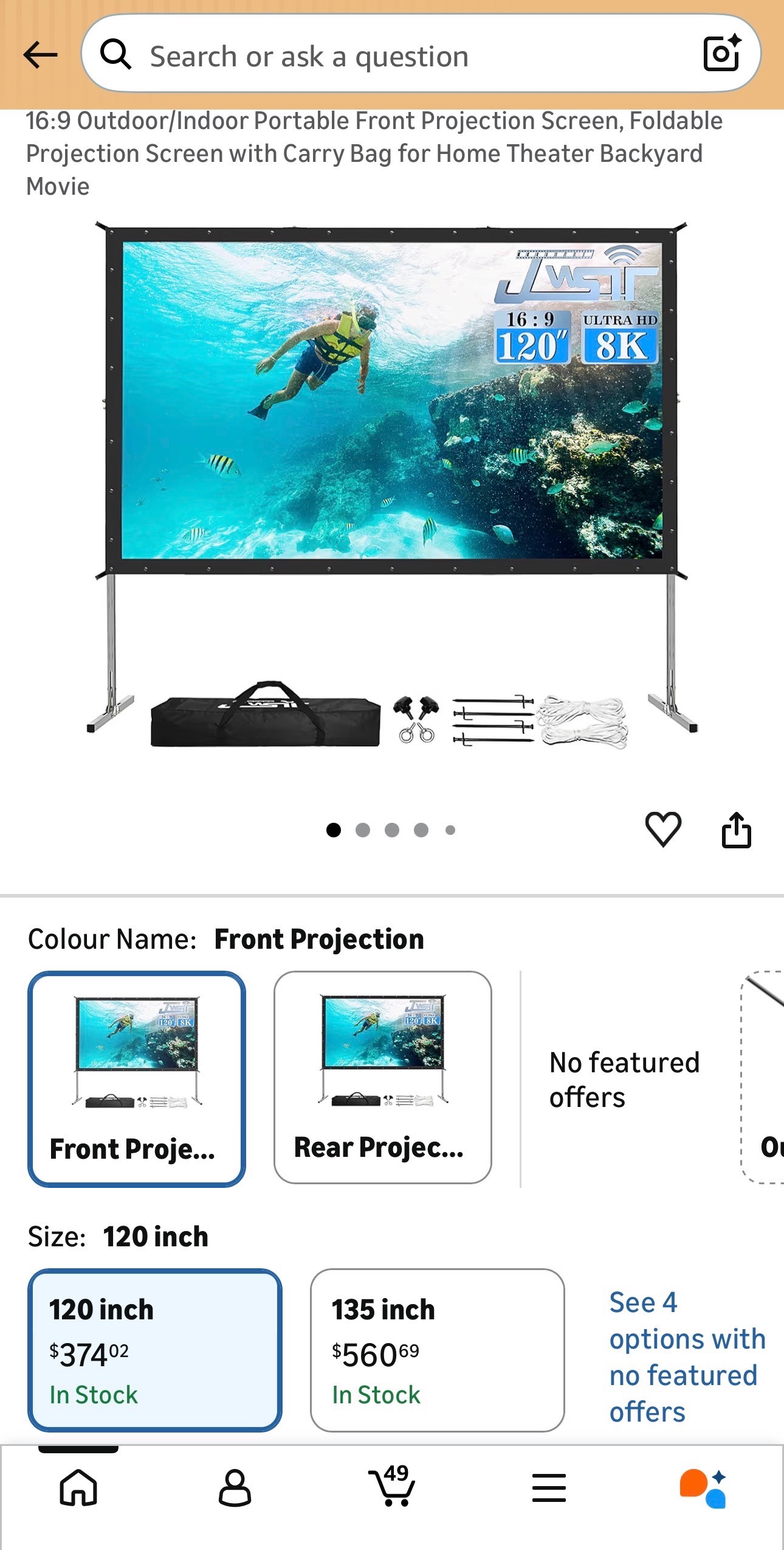 Projector Screen w/ Stand 120" 4K HD 16:9 Portable Indoor/Outdoo - photo 2
