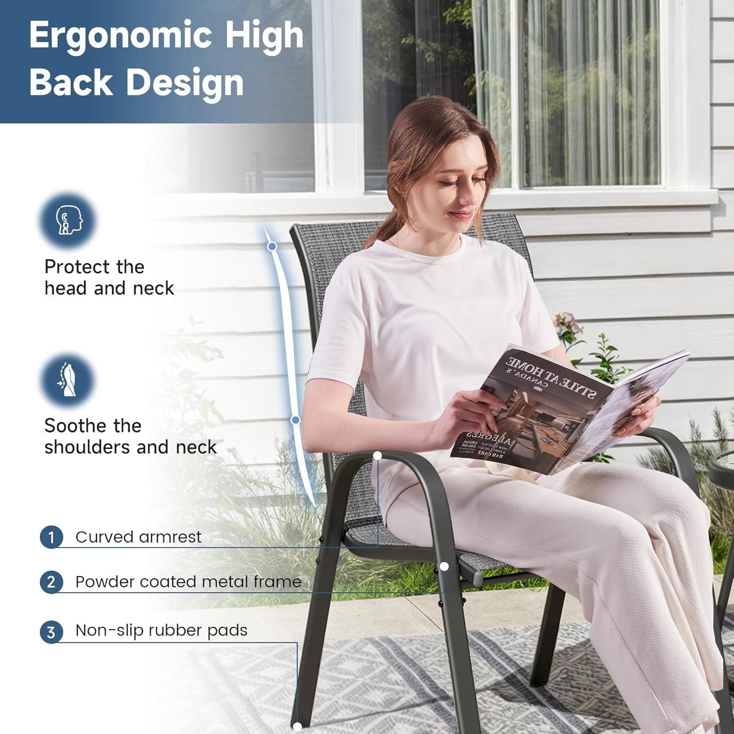 Grey Metal Patio Chair with Ergonomic High Back - photo 2