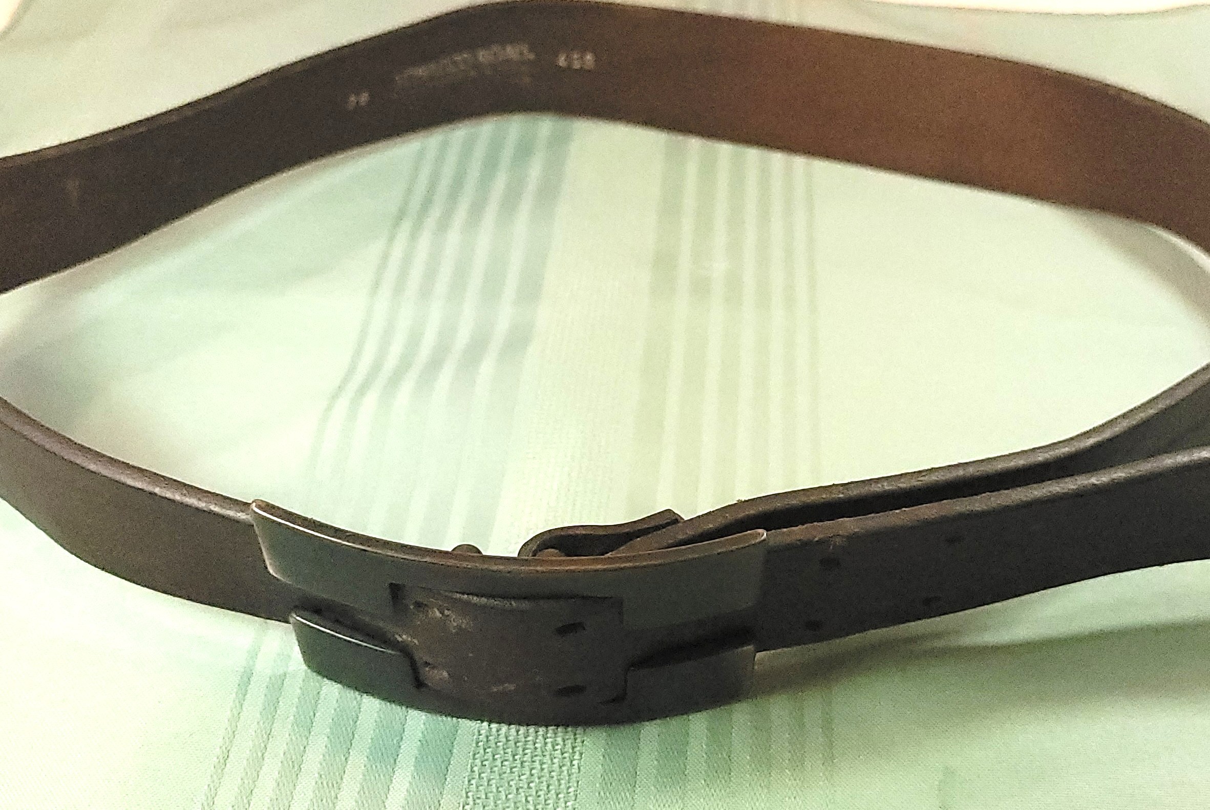 Tobacco Road Brown Leather Belt, Size 36, Bronze Plate Buckle - photo 3