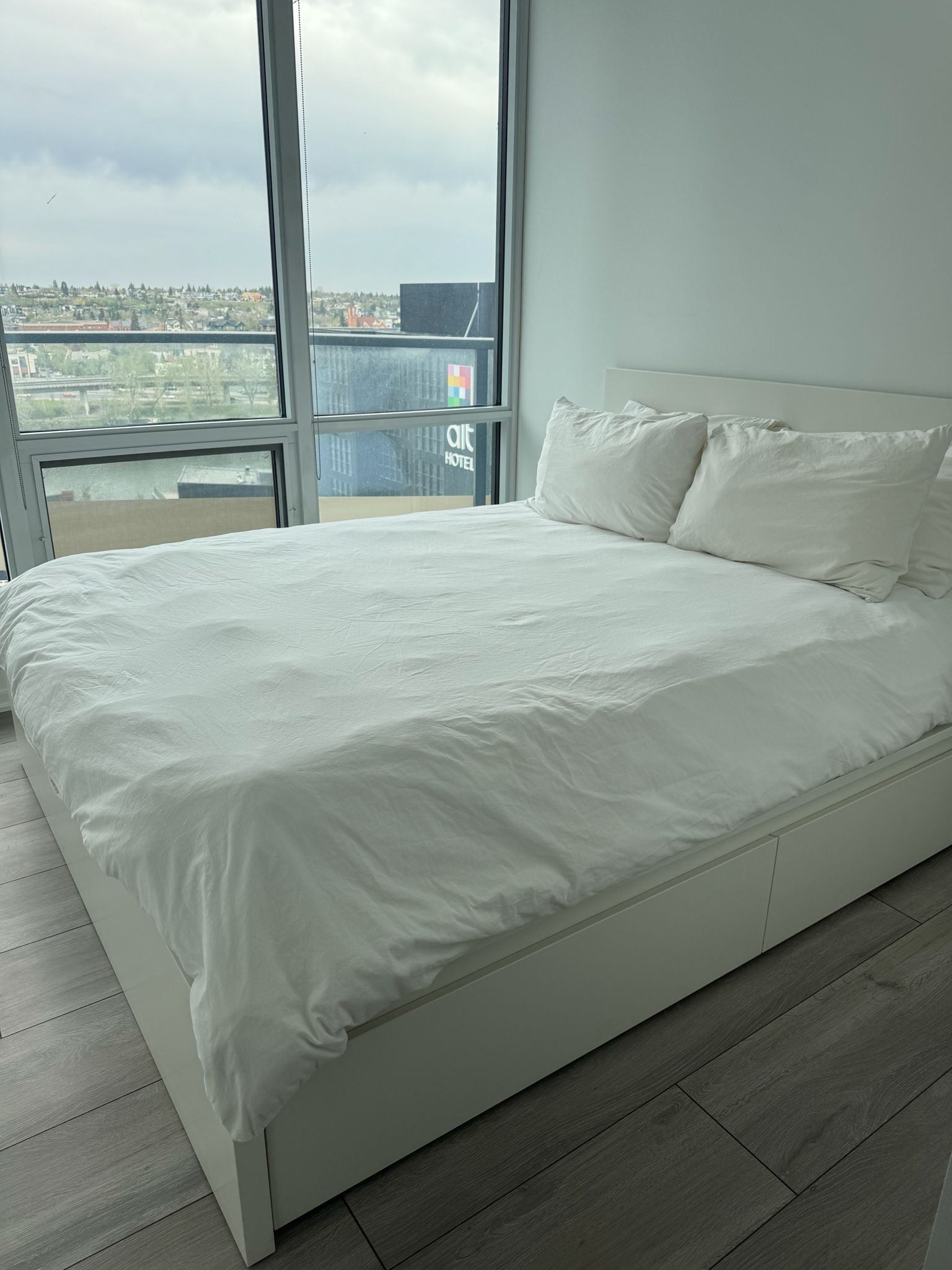 White Queen Bed Frame with Storage Drawers