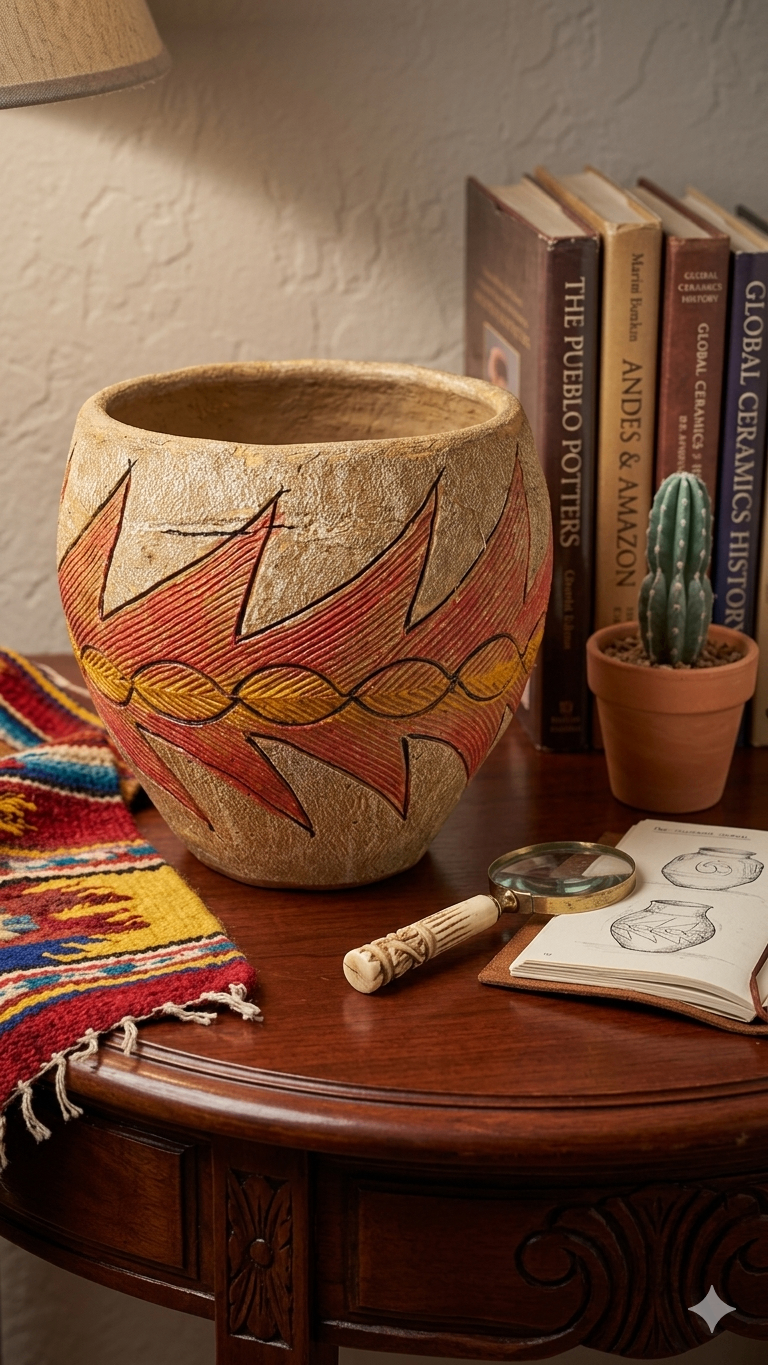 Decorative Ceramic Pot with Southwest Design