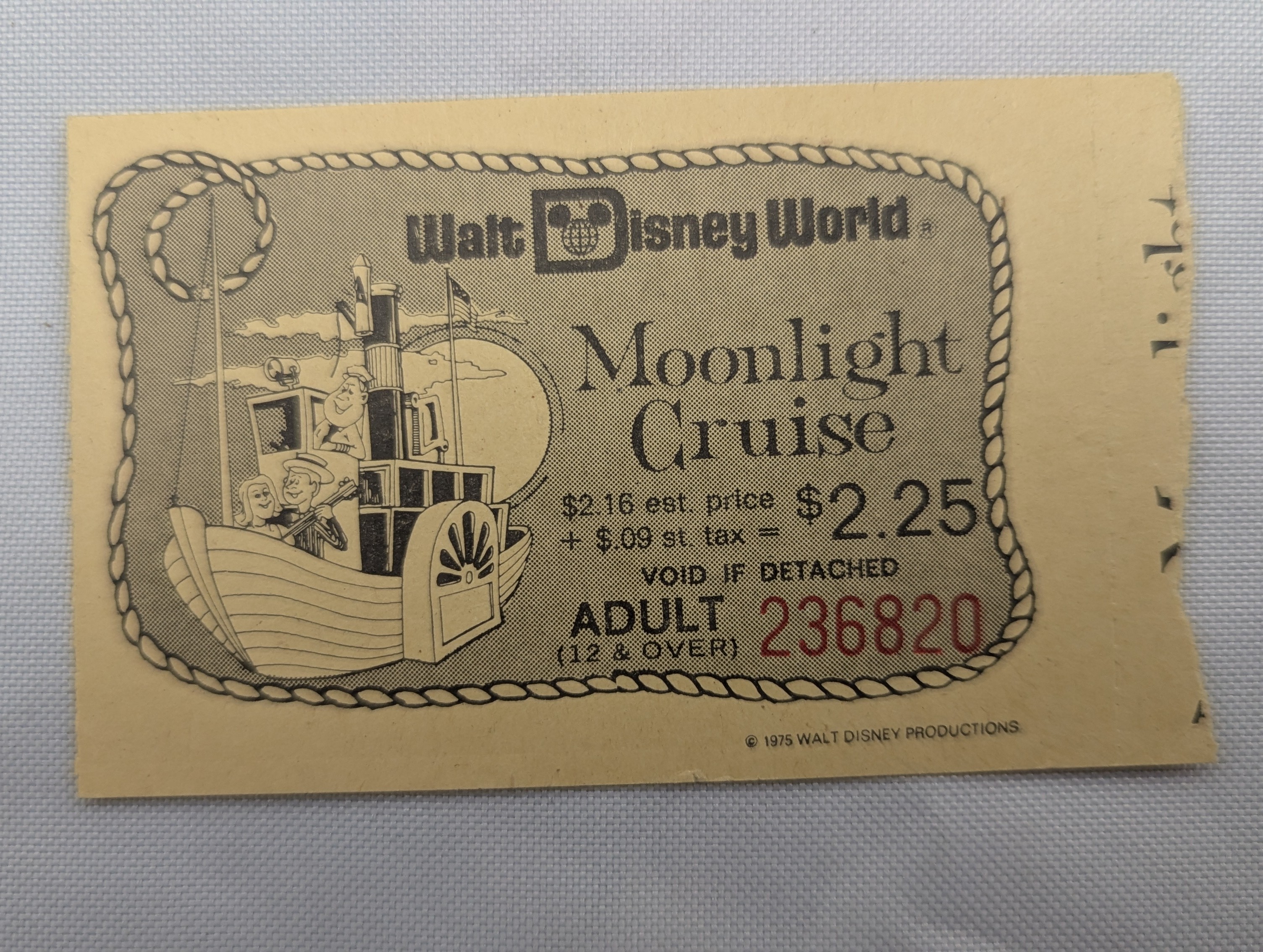 Walt Disney World Vintage Moonlight Cruise 1976 Ticket Stub