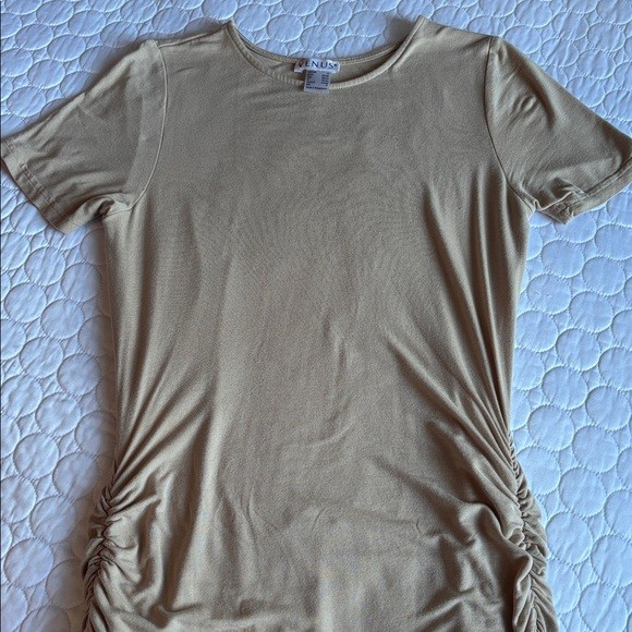 Venus **BEIGE** T-shirt Ruched Midi Dress COMFY!  sz Small - photo 5