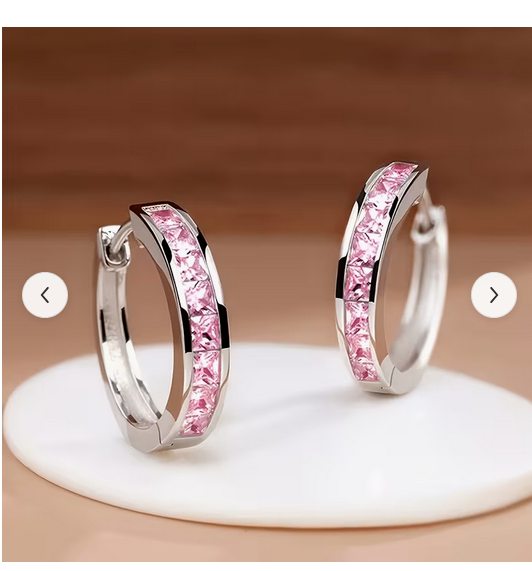 Small Hoop Earrings with Pink Stones