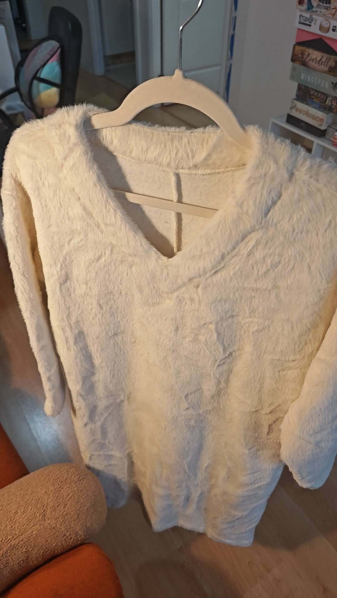 Cream Fuzzy Plush Long Pullover Dress / Hoodie - Size M - photo 2
