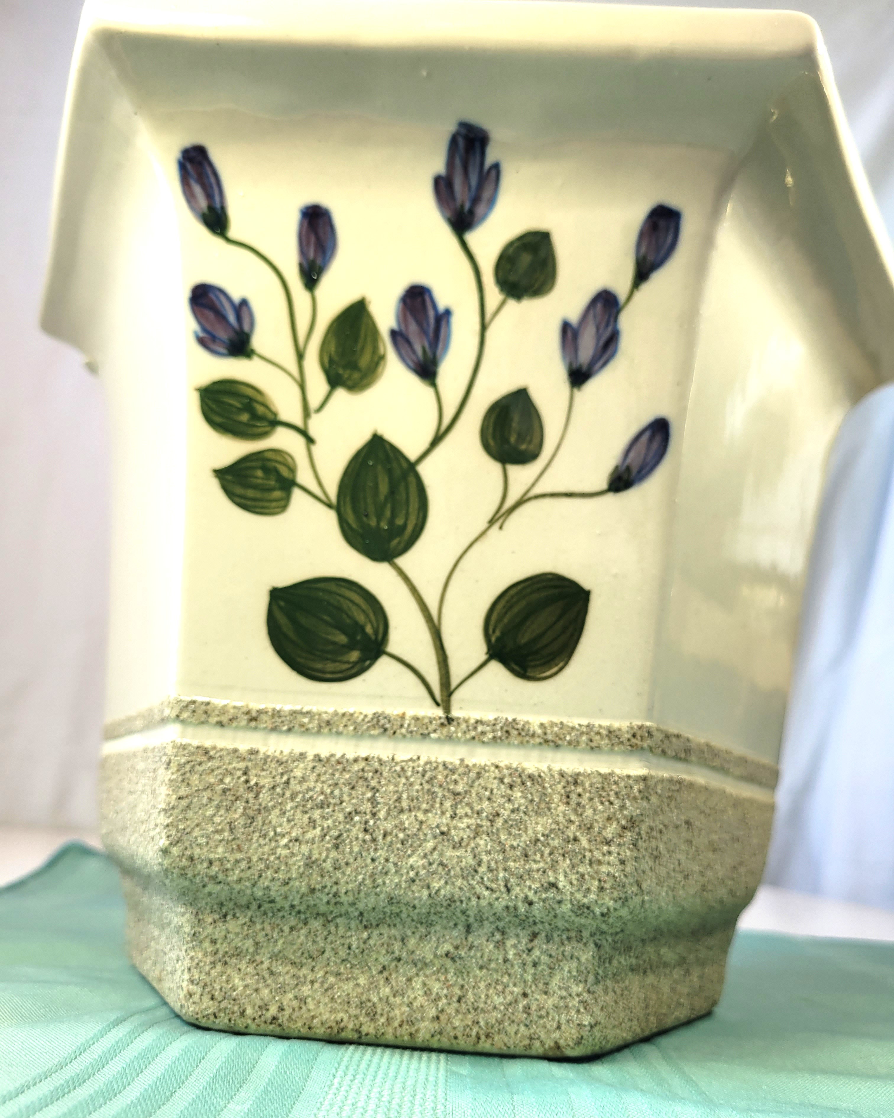 Large 11.5" Hexagonal Ceramic Planter Purple Floral 1980s Heavy - photo 3