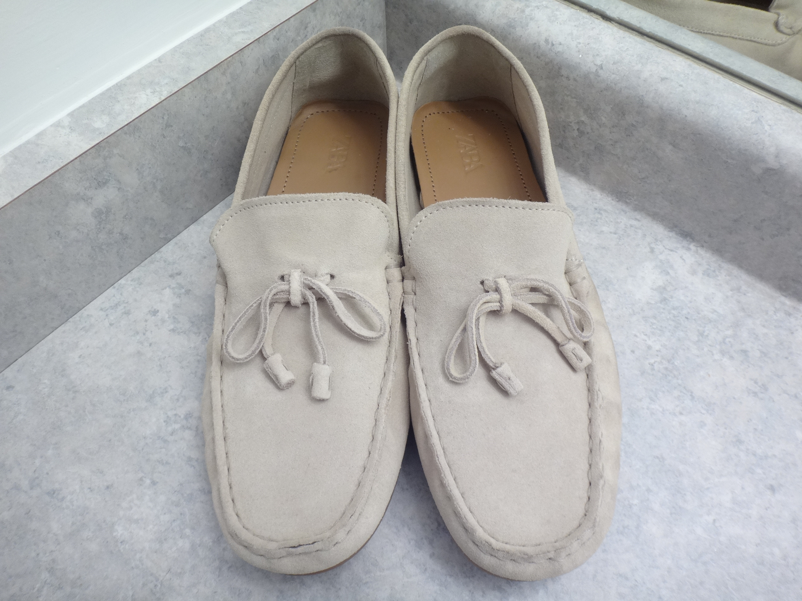✅👍🆕ZARA Size 9 / 42 Light Khaki Suede Slip On Loafers Shoes