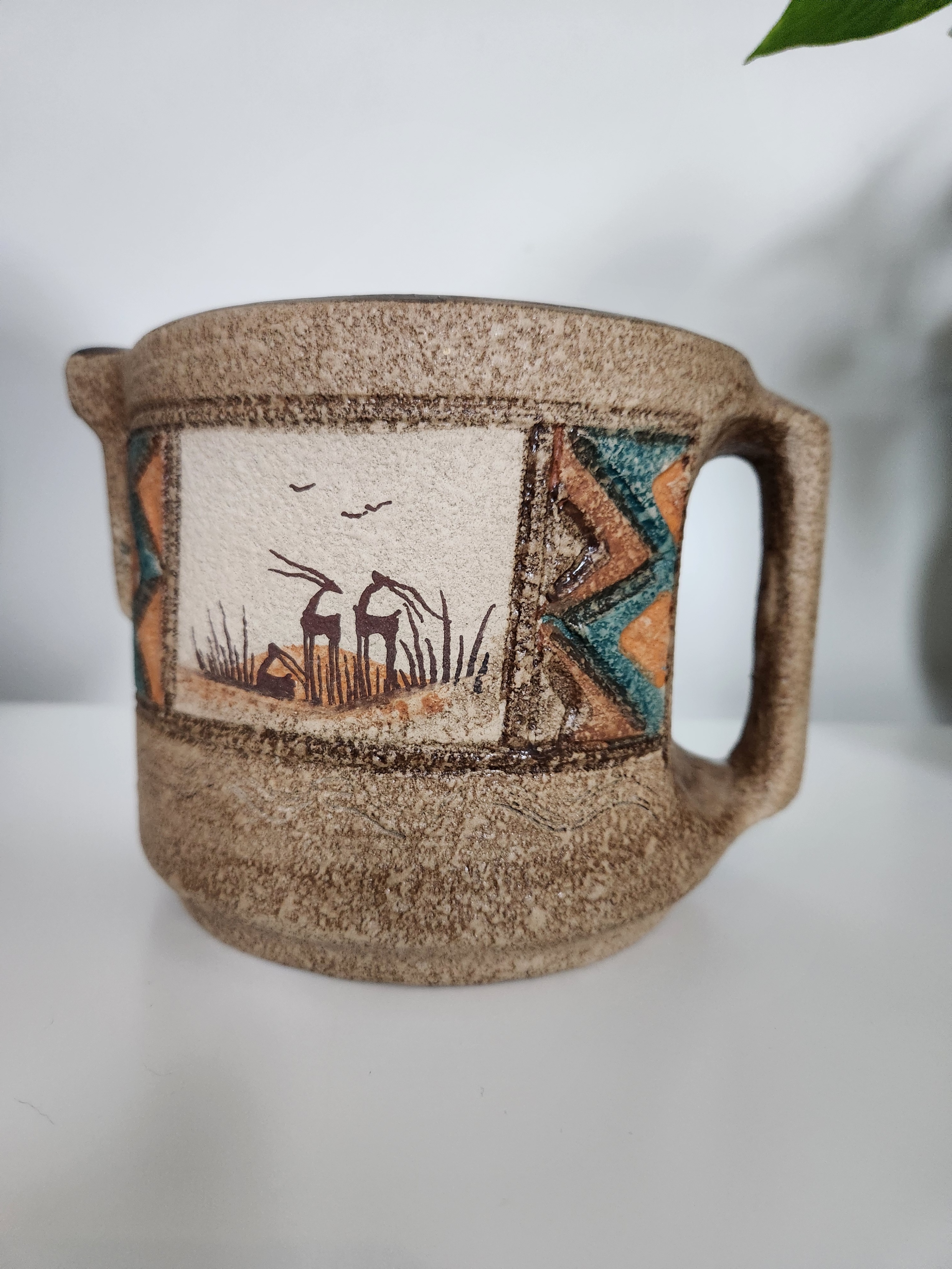 Iranian Stoneware , Hand-painted Deer in Desert Motif