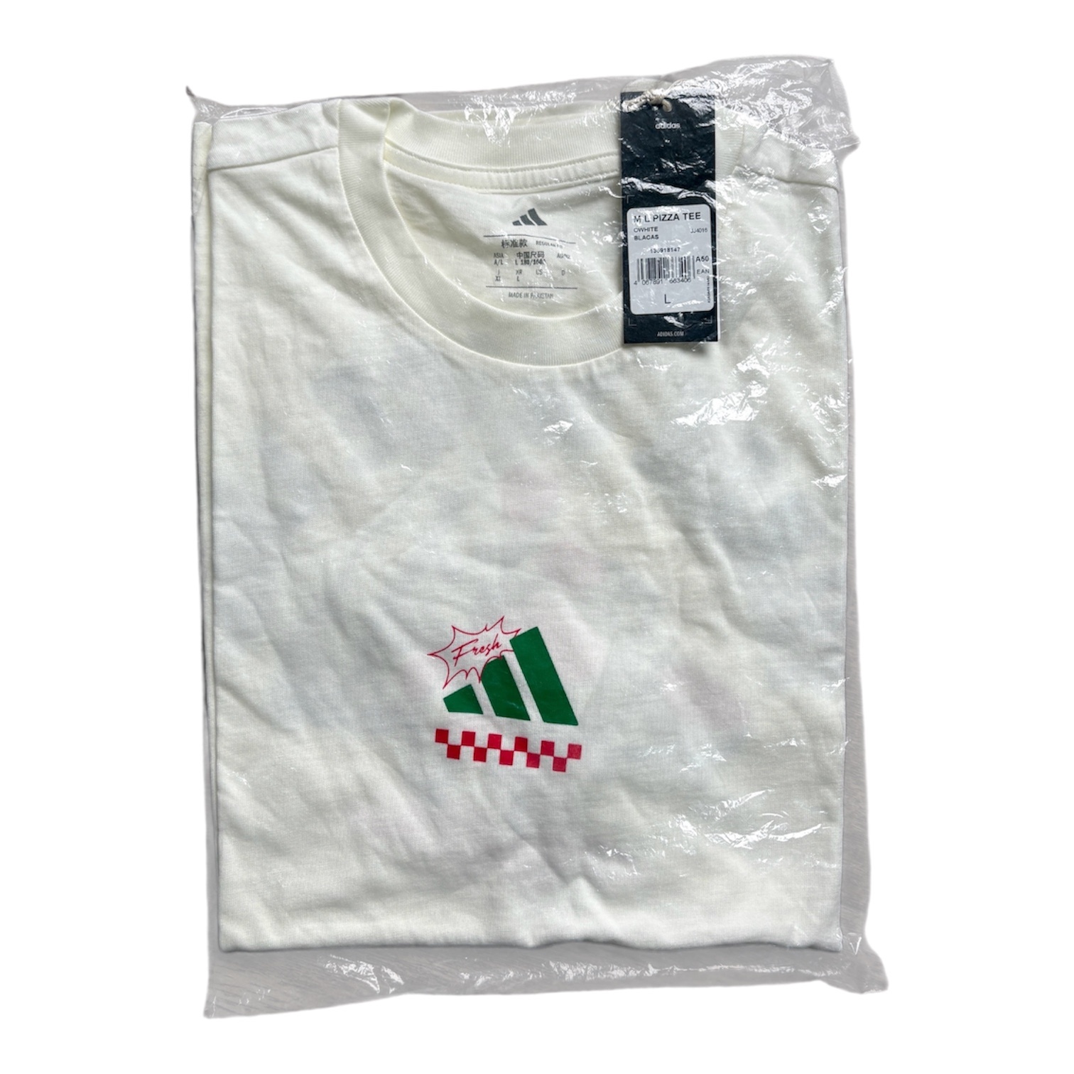 NEW adidas Men's Off White Pizza Cotton T-Shirt Size L - photo 4