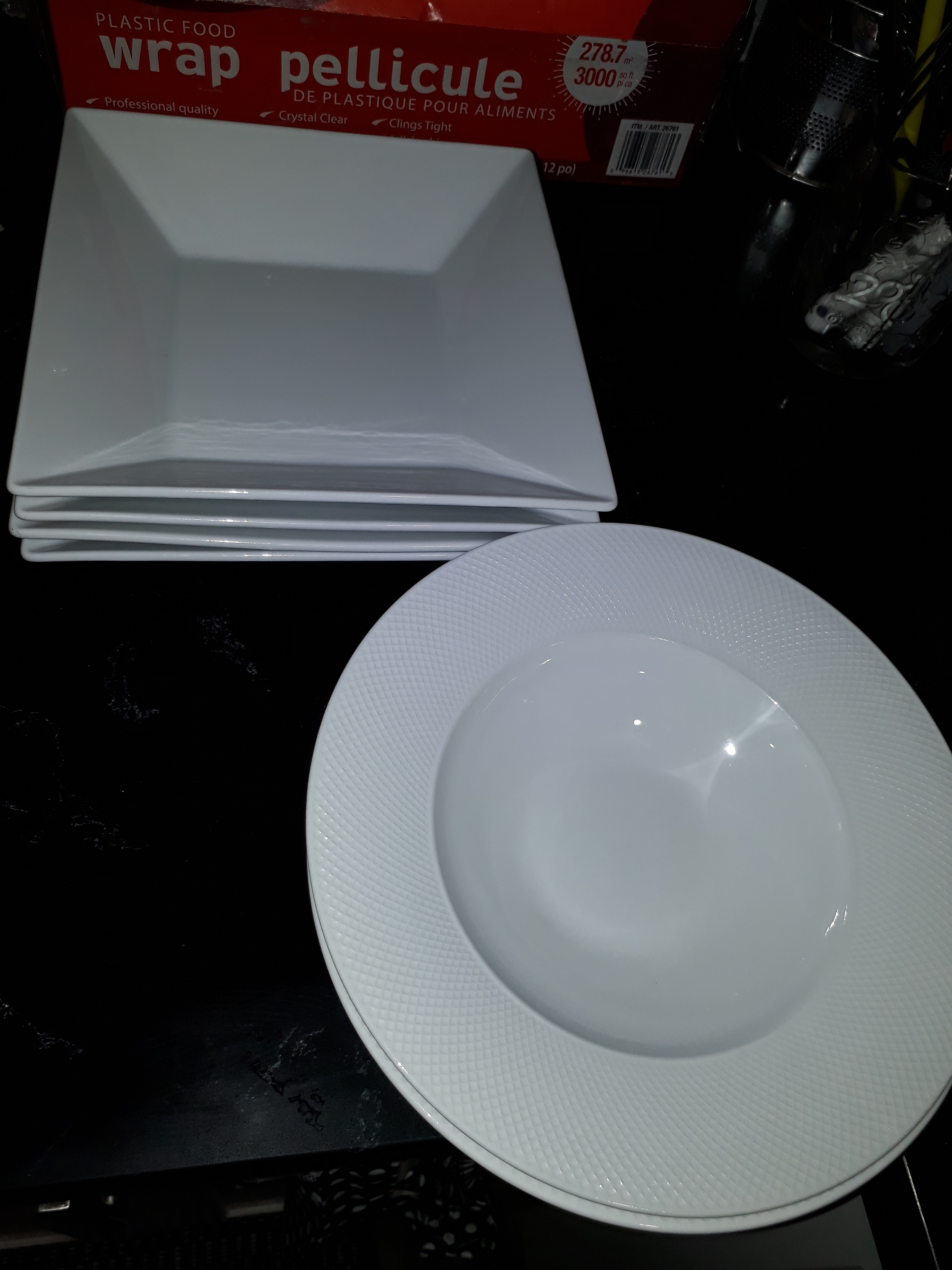 White Square Plates and Pasta Bowl Set
