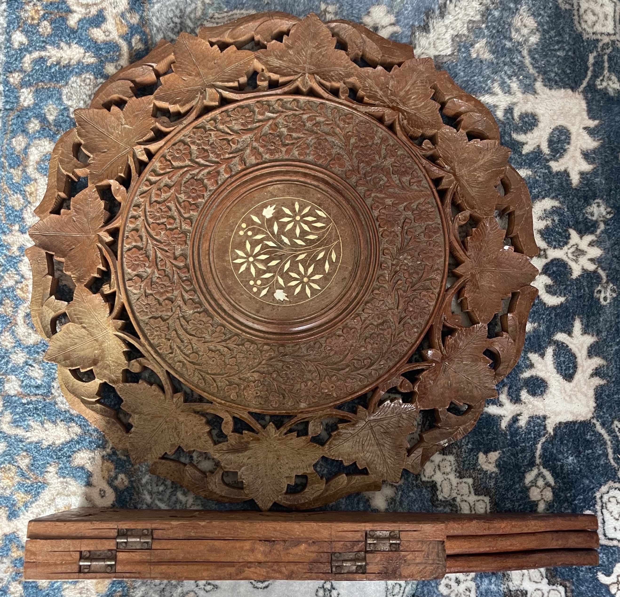 Antique Burmese Carved Octagonal Folding Side Table - photo 2