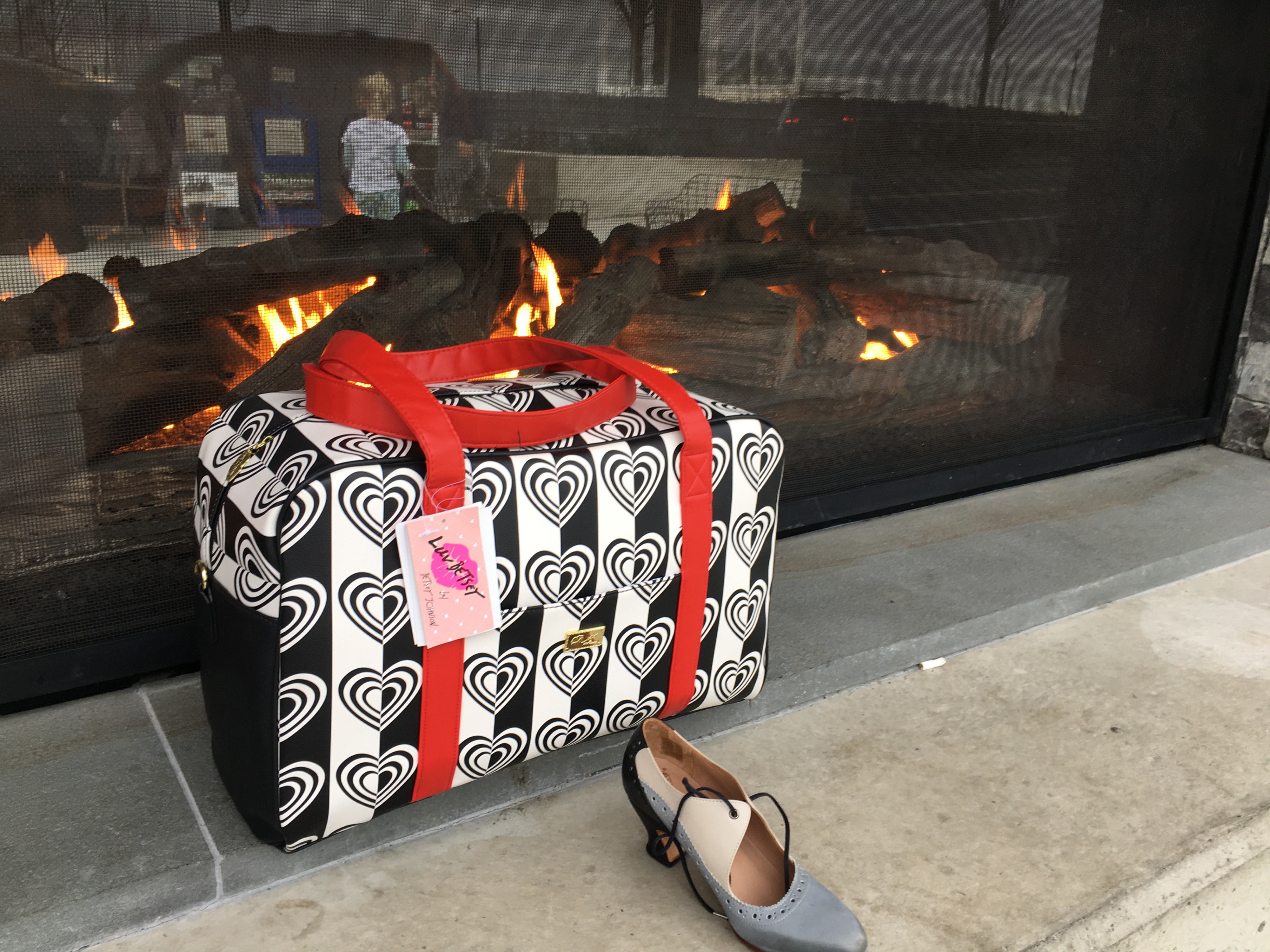 Betsey Johnson Black/White Heart Print Duffle Bag