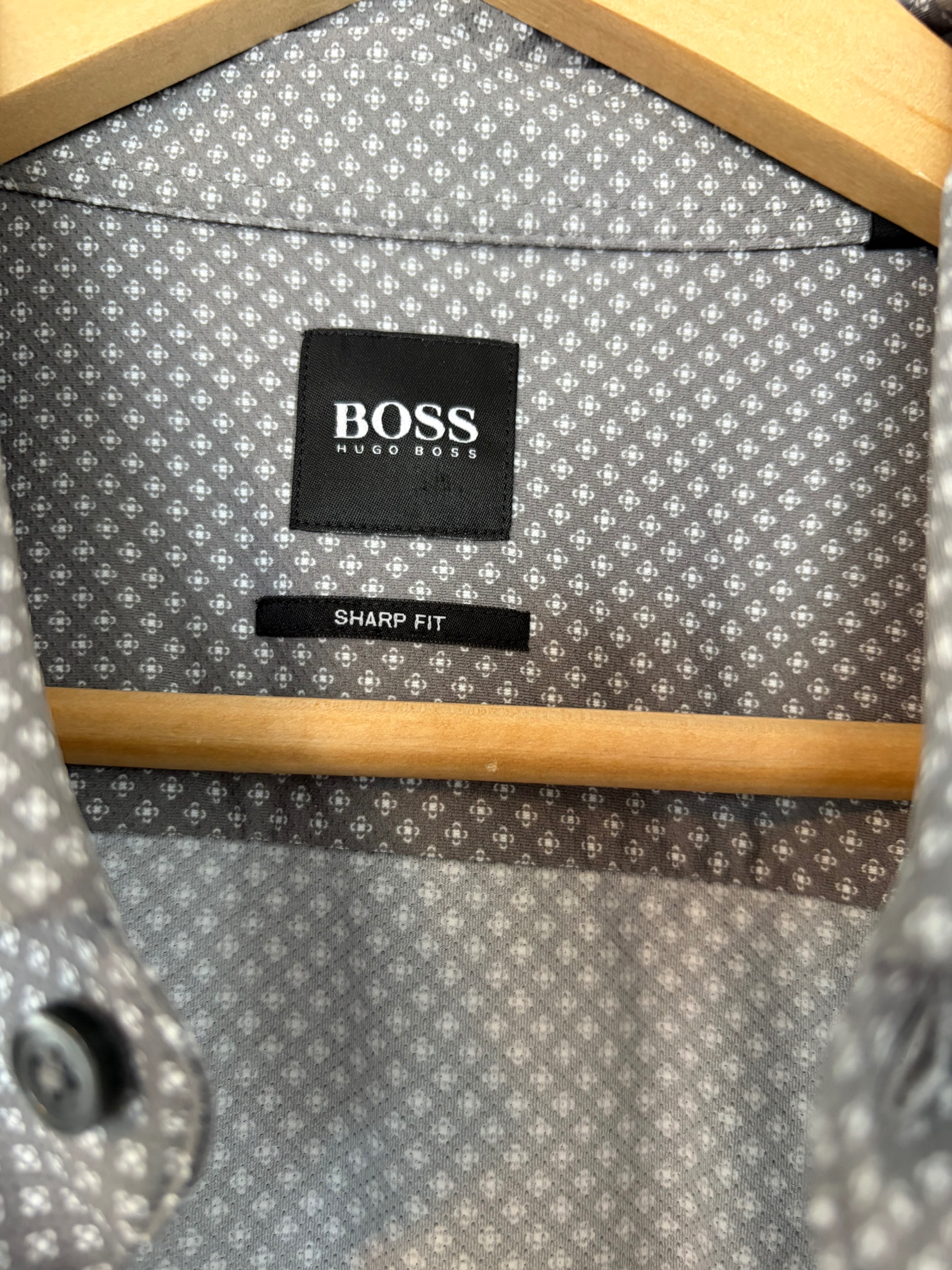 Boss Sharp Fit Dress Shirt Size XL Gray Micro Print NWT - photo 3