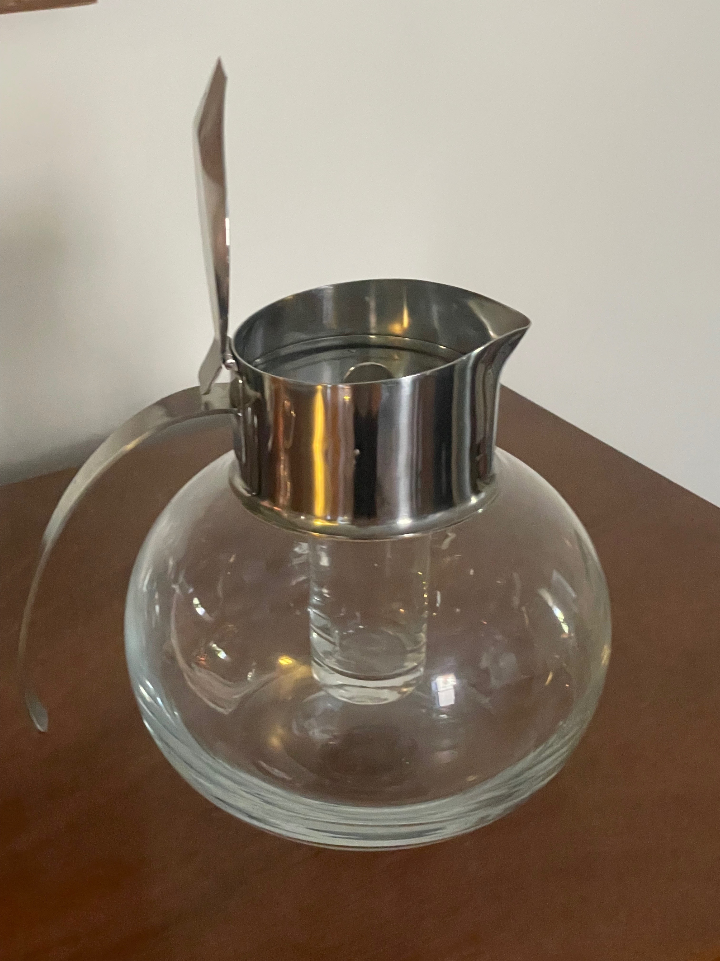 Vintage Lead Glass Carafe with Metal Lid and Ice Tube - photo 3