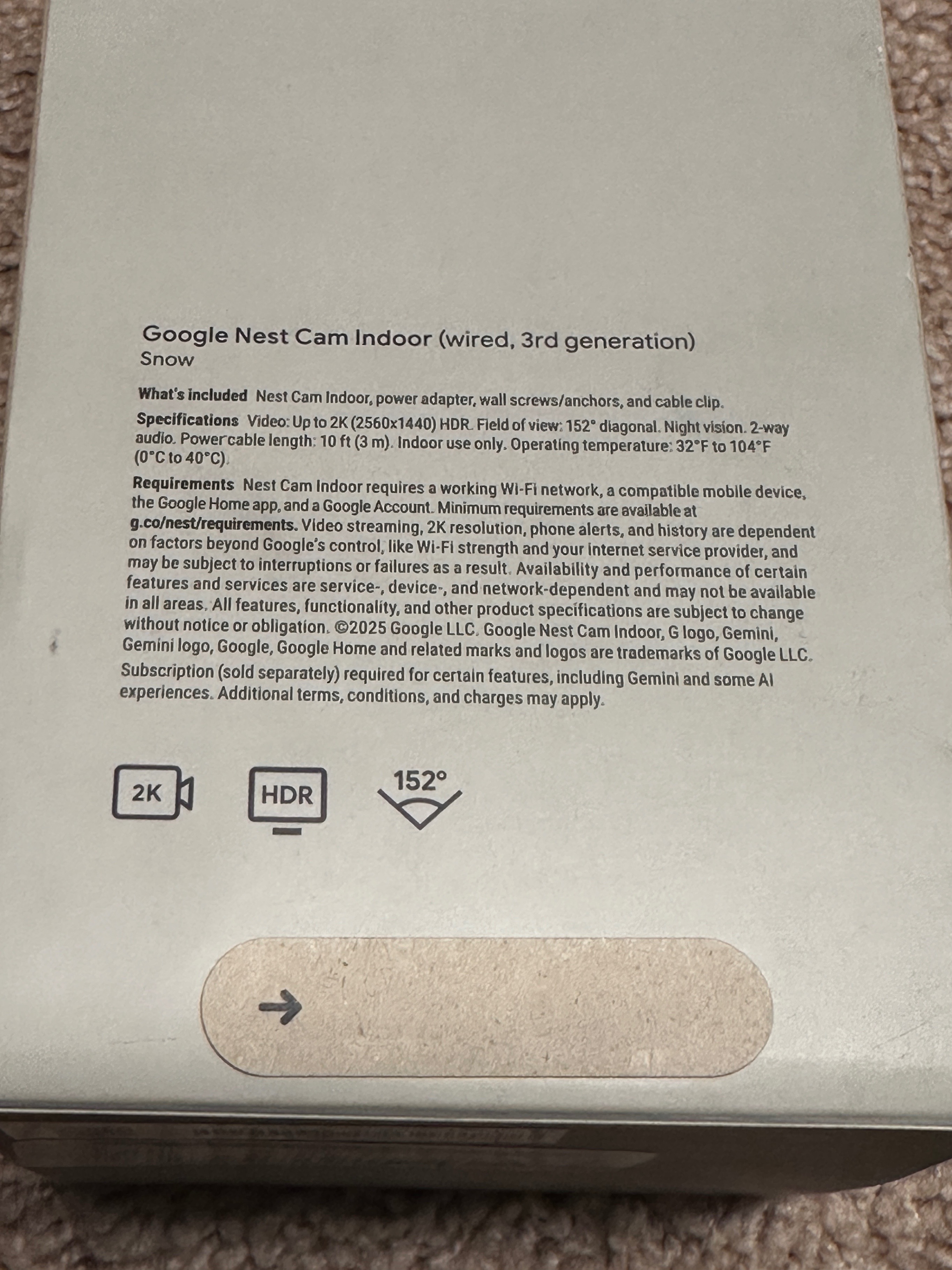 Google Nest Cam Indoor 3rd Gen 2K Vid, 2way Audio, Night Vision - photo 3