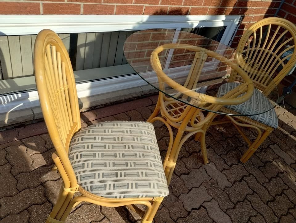 80's Retro 3-Piece Boca Rattan Wicker Table