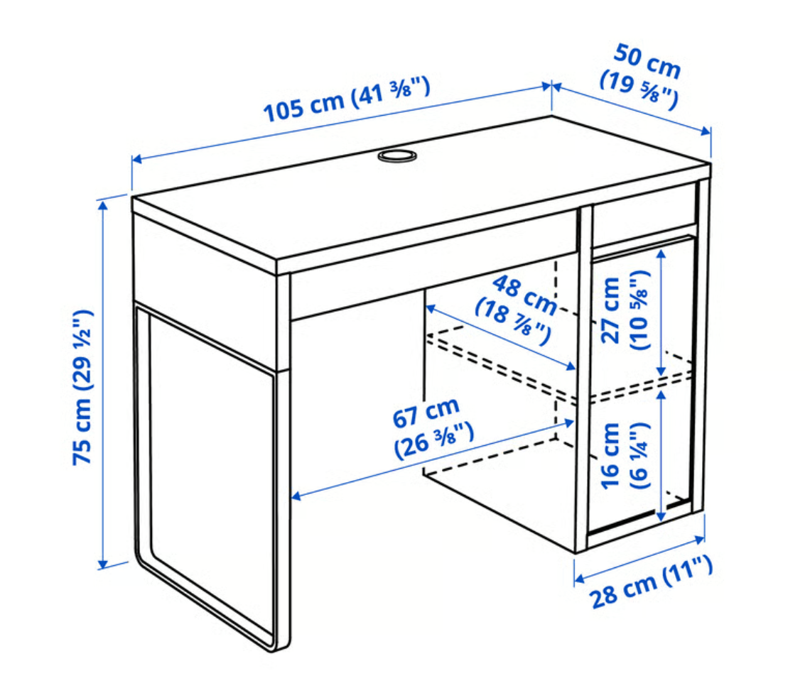 IKEA MICKE Desk w extra filing cabinet, add on unit-high - photo 5