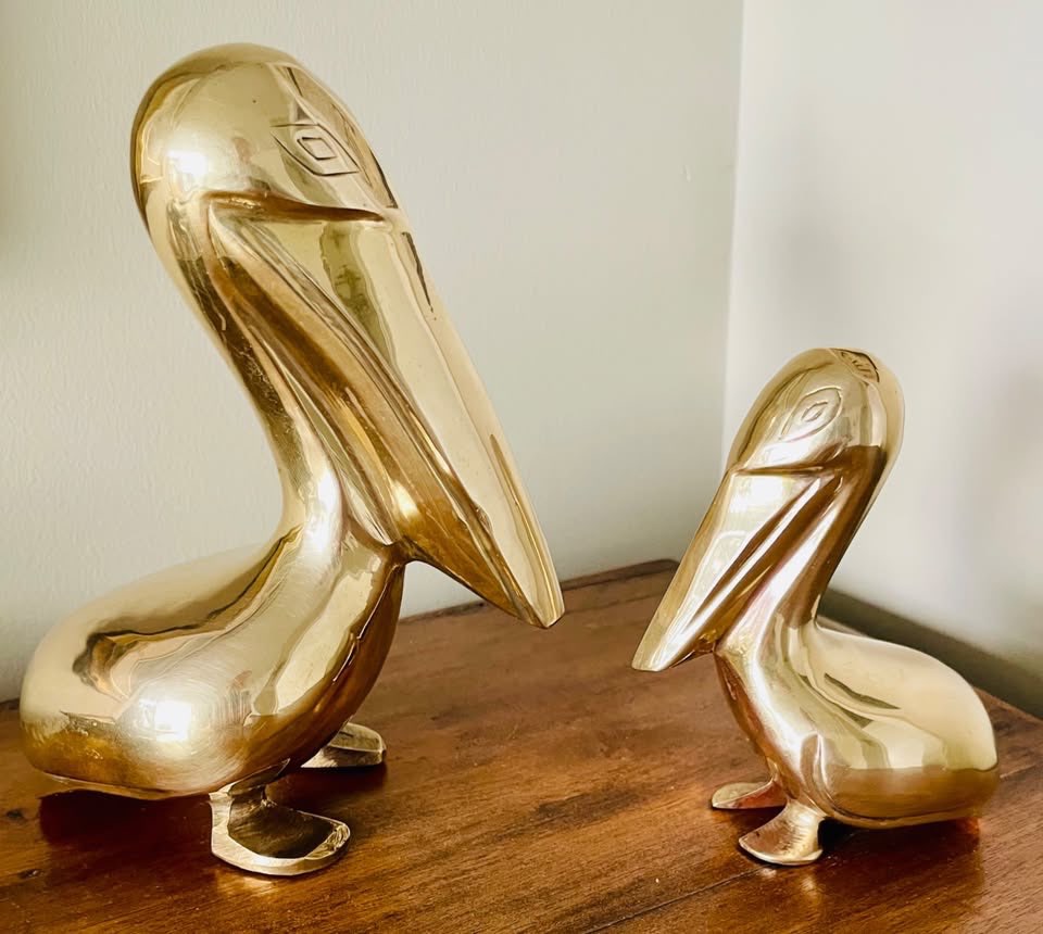 Polished Solid Brass Pelican Sculptures – Mid Century Pair - photo 2