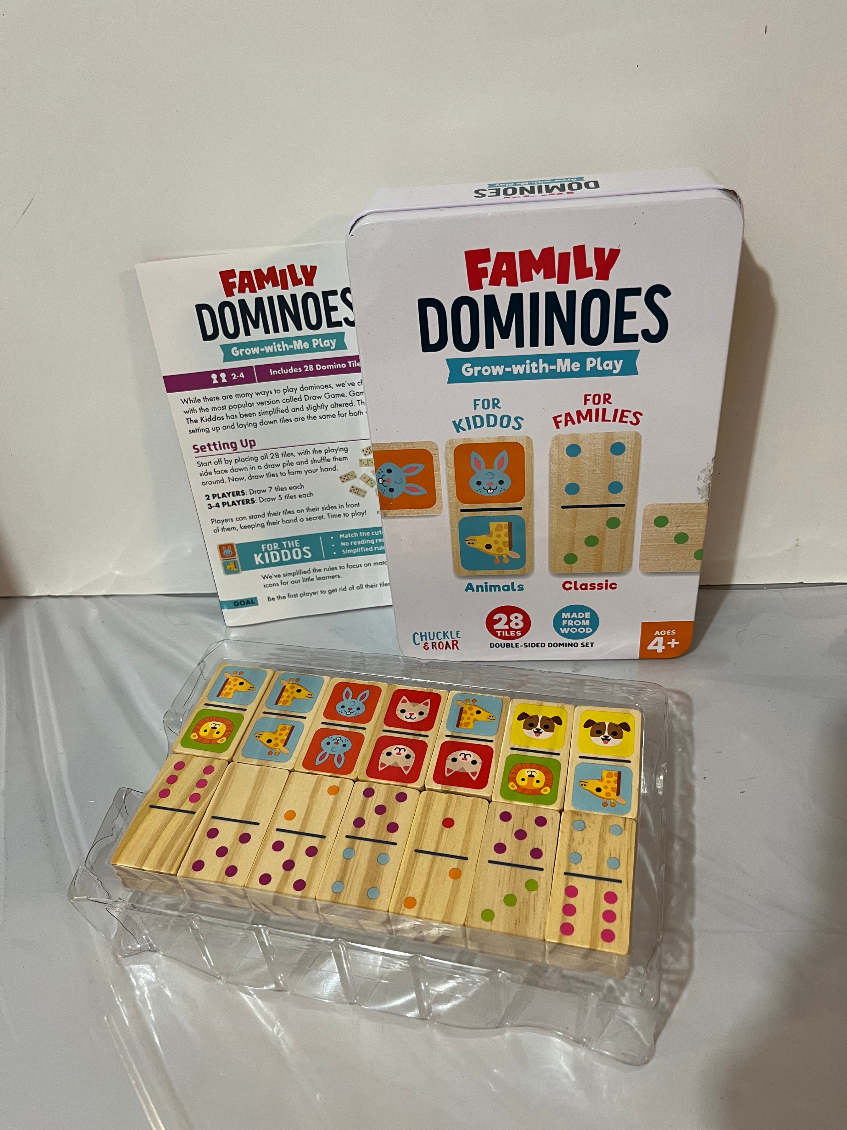 Chuckle & Roar Wooden Dominoes Double-Sided w/ Animals & Numbers