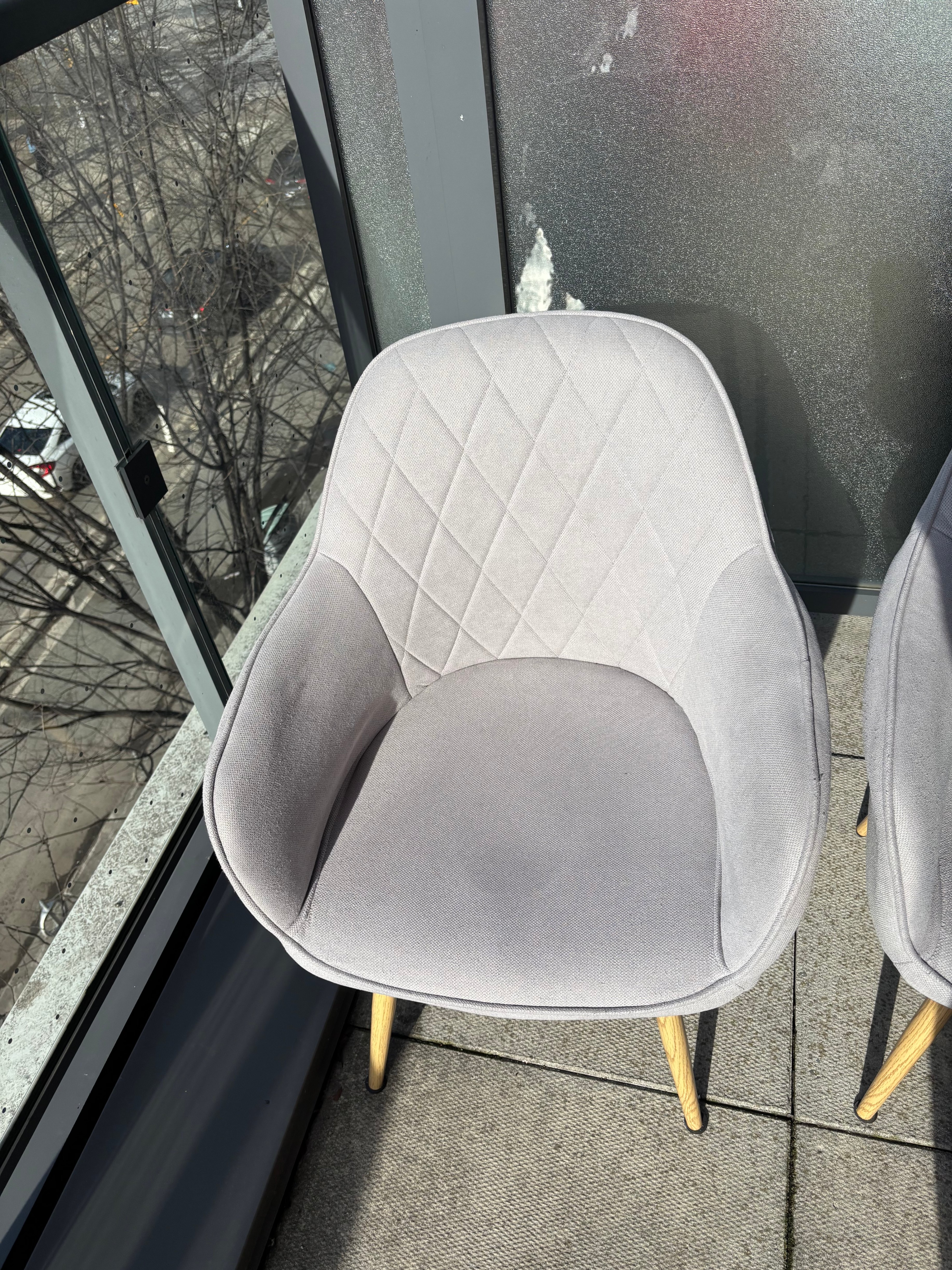 Set of 2 Modern Grey Upholstered Chairs + Cute Daisy Cushions! - photo 3