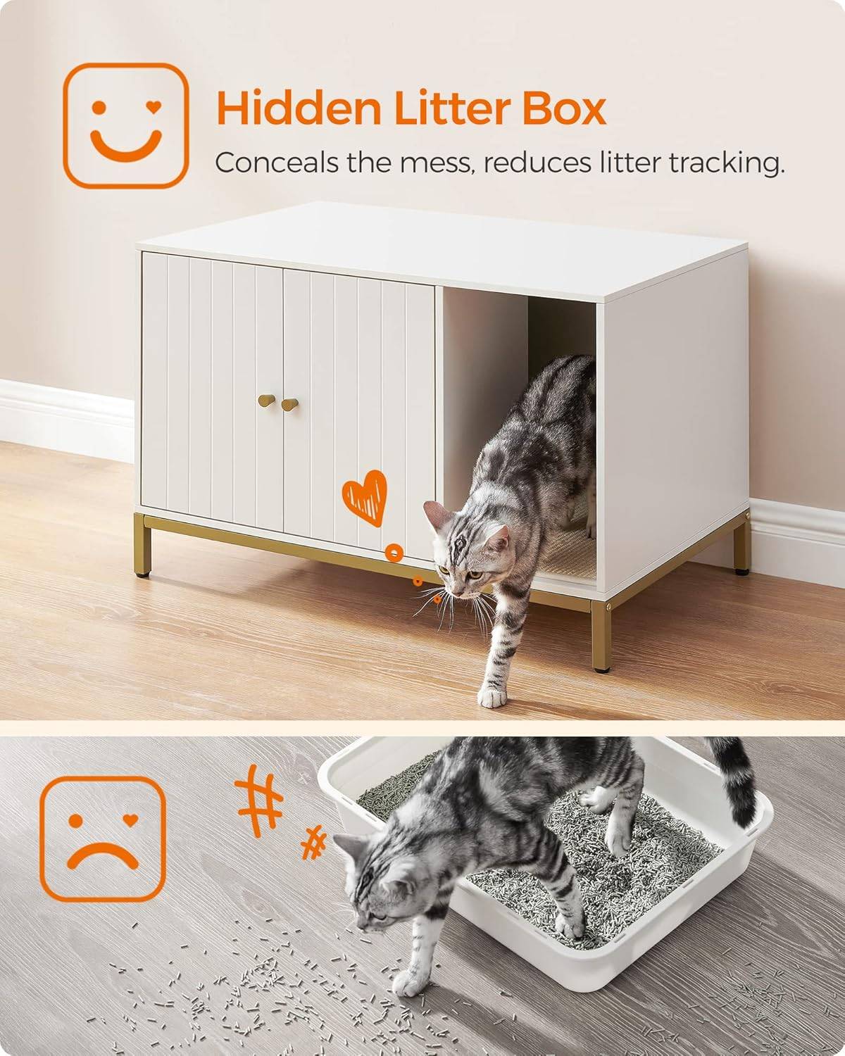 White Hidden Litter Box Enclosure with Gold Legs - photo 3