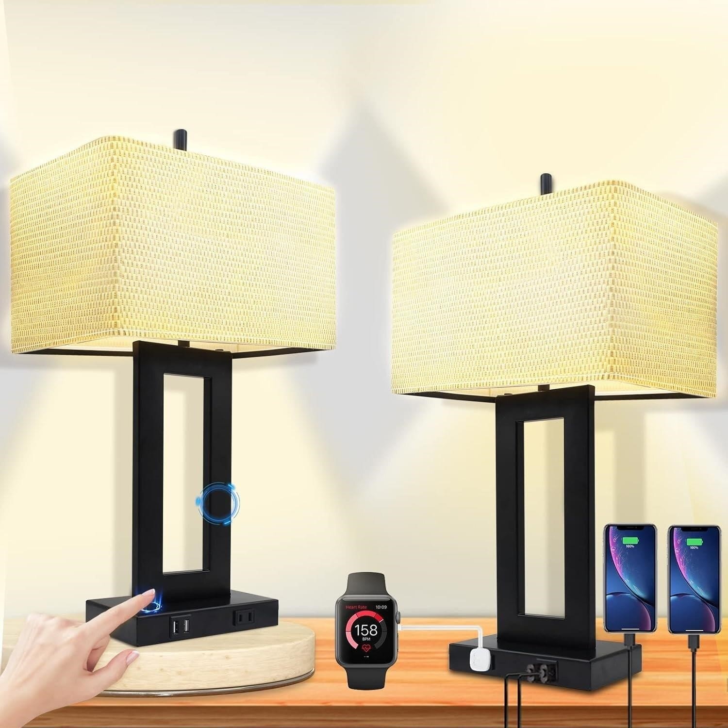 Touch Control Table Lamp with USB Ports - 22" H