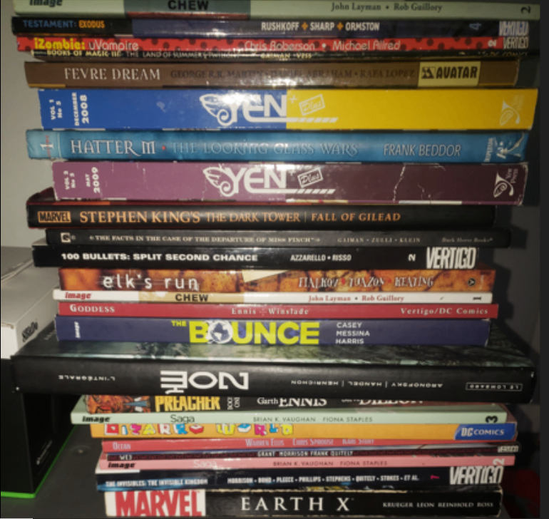 hardcover and paperback comic books trades.