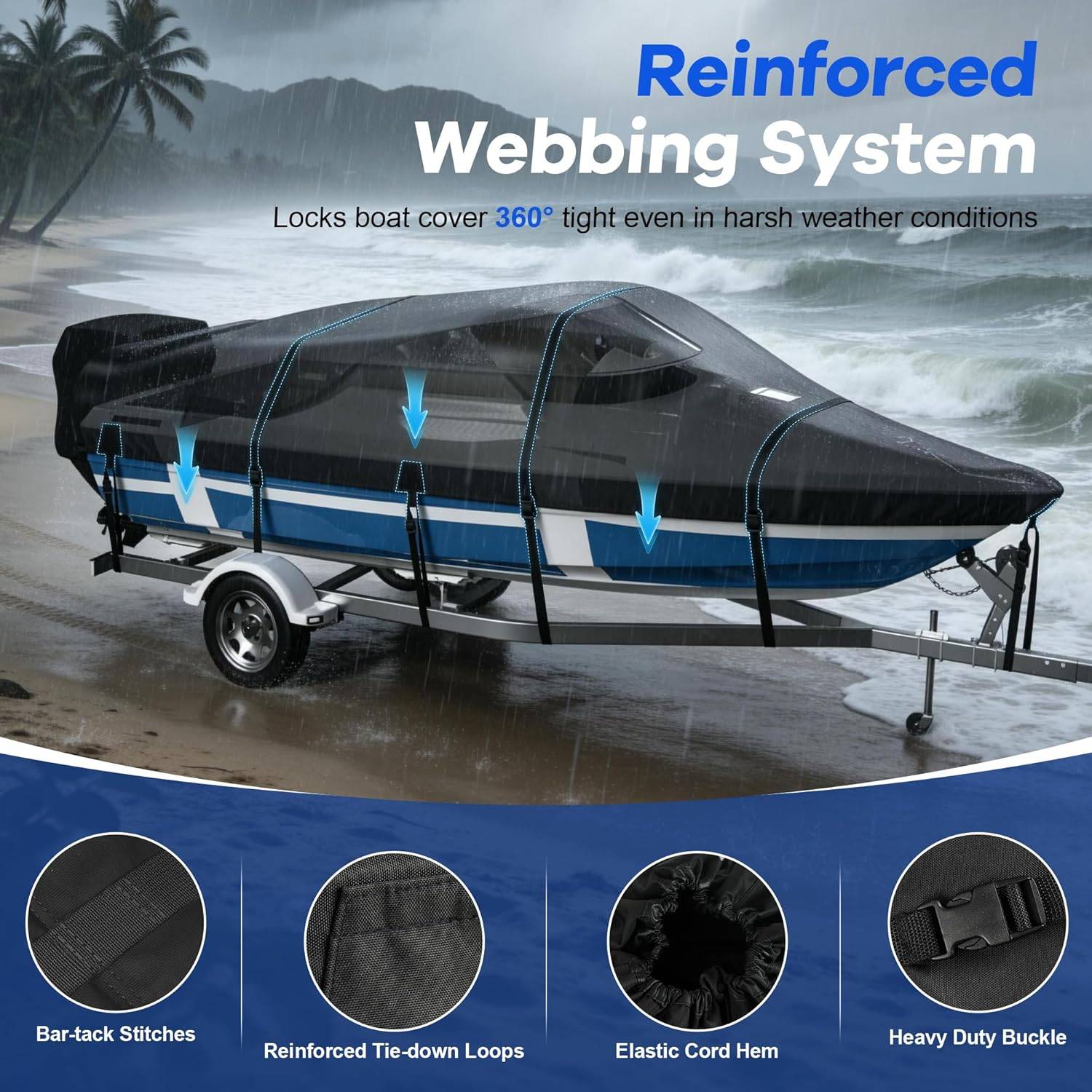 Boat Cover 20-22 FT - 1200D Heavy Duty Oxford Fabric w/storage - photo 4