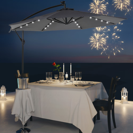 Outsunny 10ft Cantilever Umbrella w/ Solar Lights – Dark Gray - photo 4