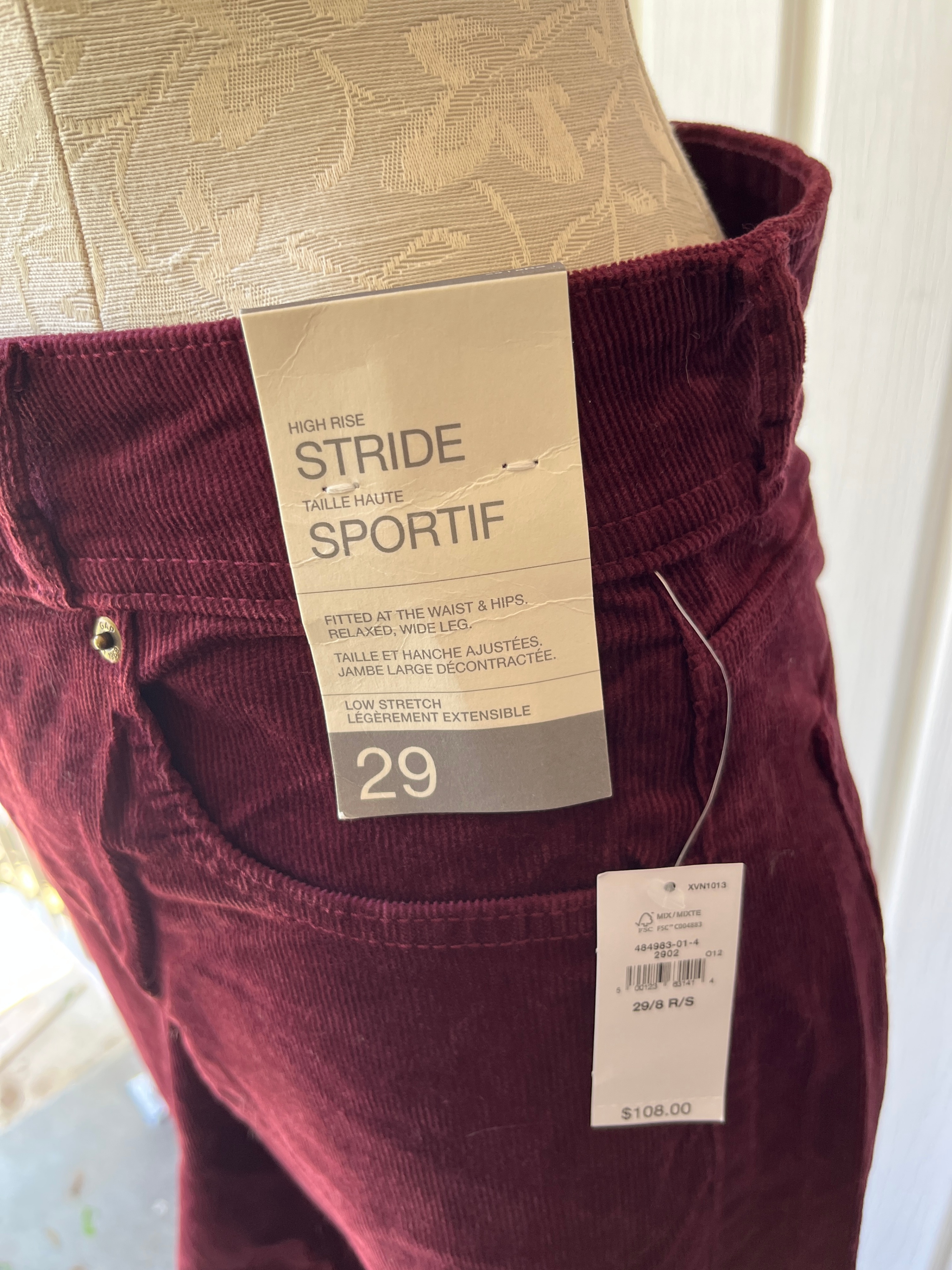 GAP High Stride Sportif Corduroy Pants - Size 29 - Burgundy - photo 2