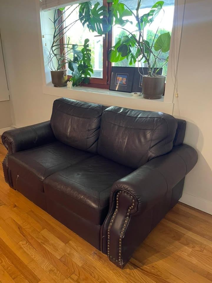 Dark Brown Leather Loveseat Sofa - photo 3