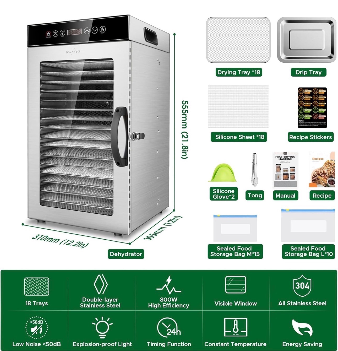 Food Dehydrator 18 Trays  Dual fan 360° 24H Temperature Control - photo 2