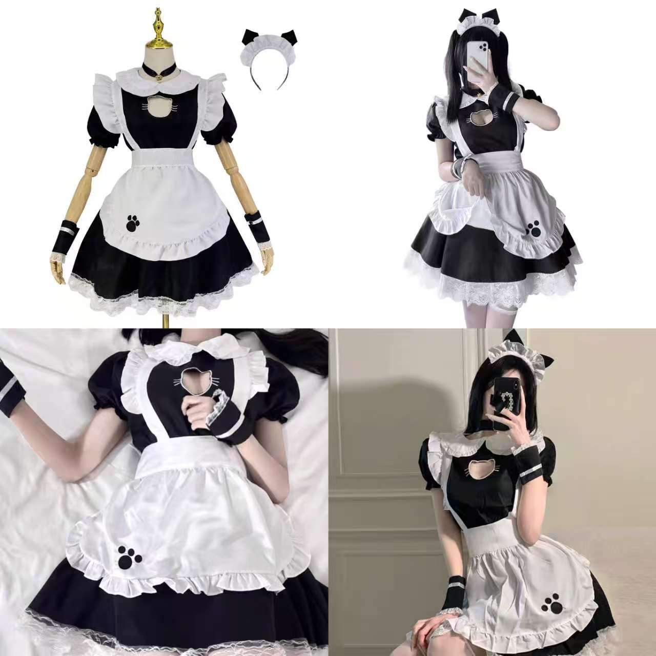 Halloween Costume Black & White Cat Maid Outfit