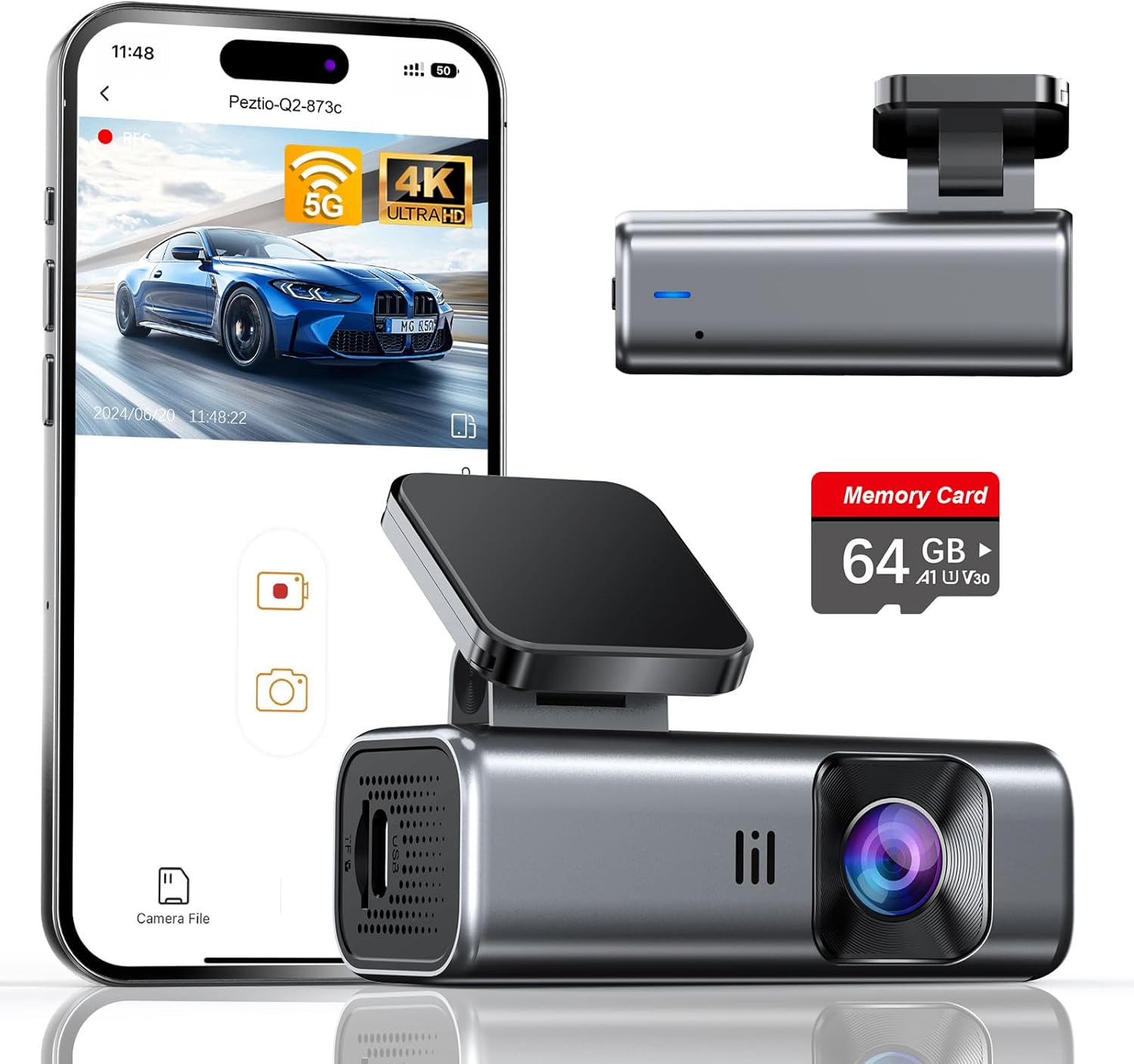 Galphi 4K Dash Cam Front with 5G WiFi & 64GB SD Card Included